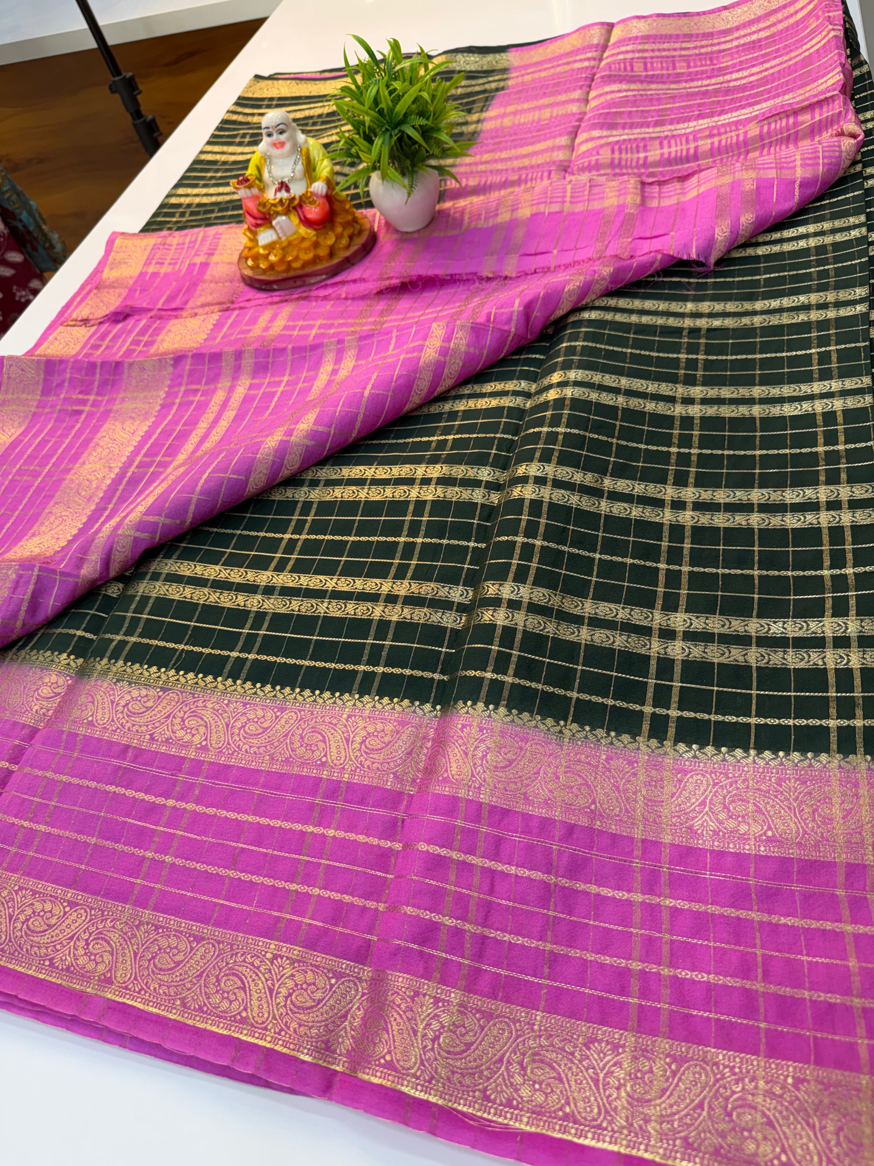 Mysore Crepe Silk Saree with Elegant Checks pattern