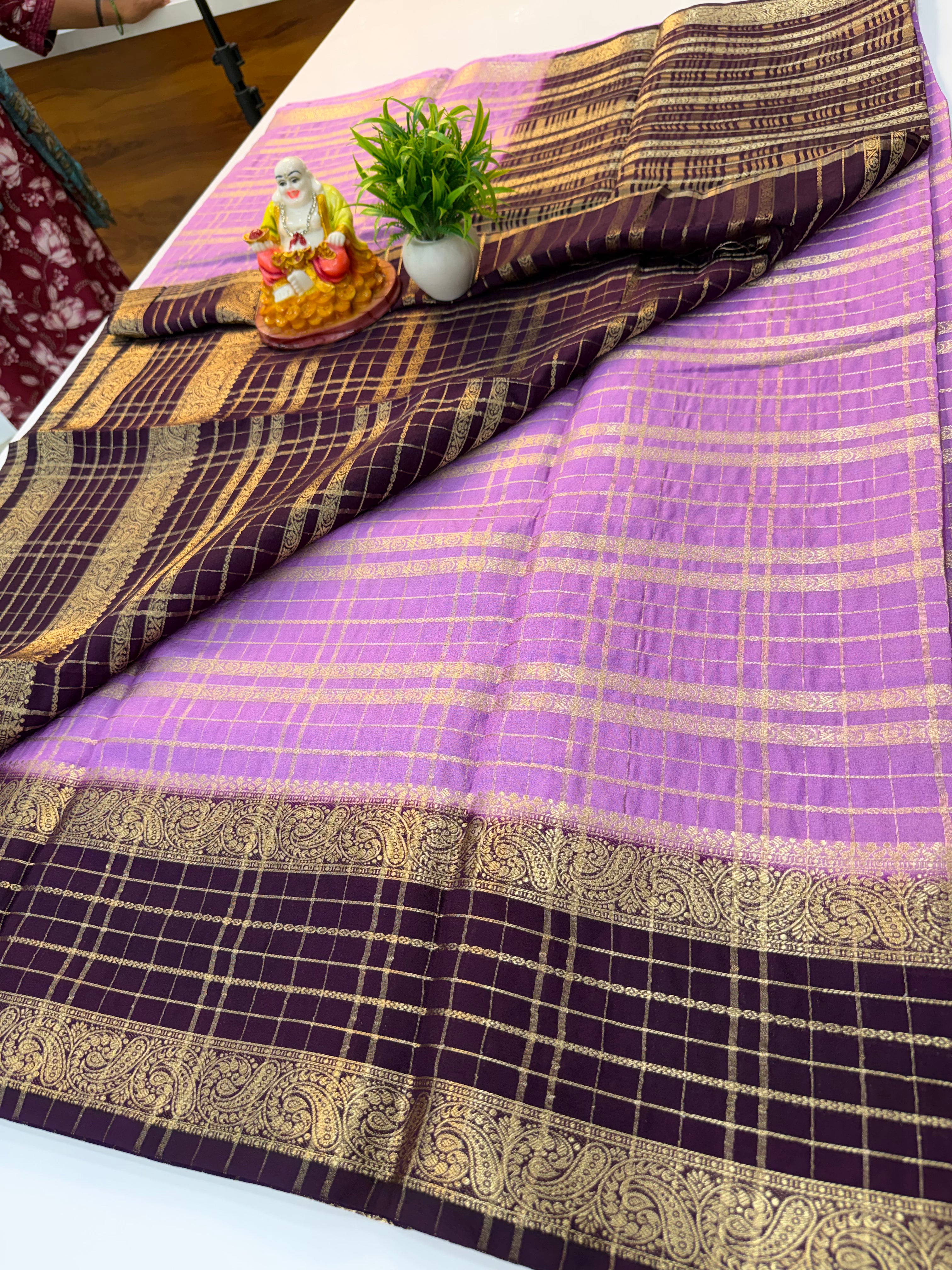 Mysore Crepe Silk Saree with Elegant Checks pattern