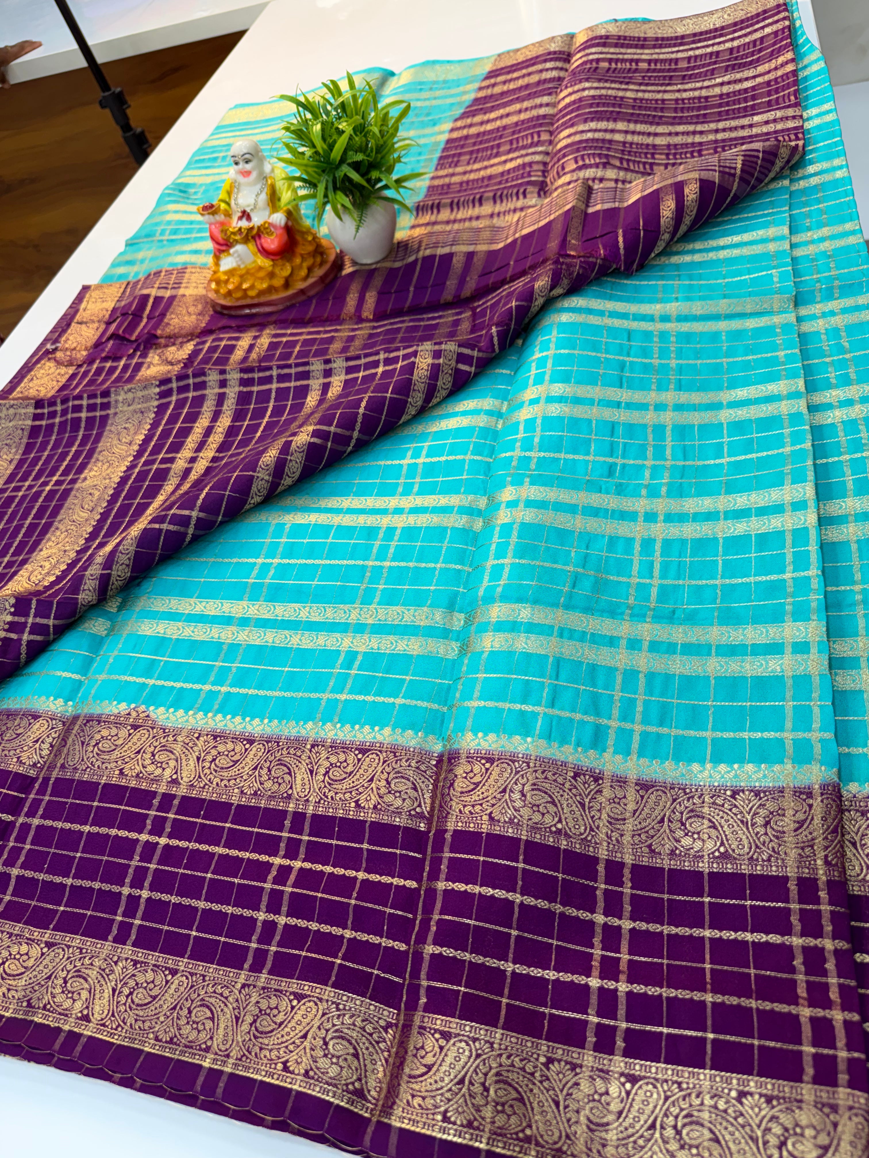 Mysore Crepe Silk Saree with Elegant Checks pattern