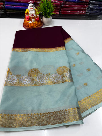 Mysore Crepe Silk Saree with Floral Design & Buttas