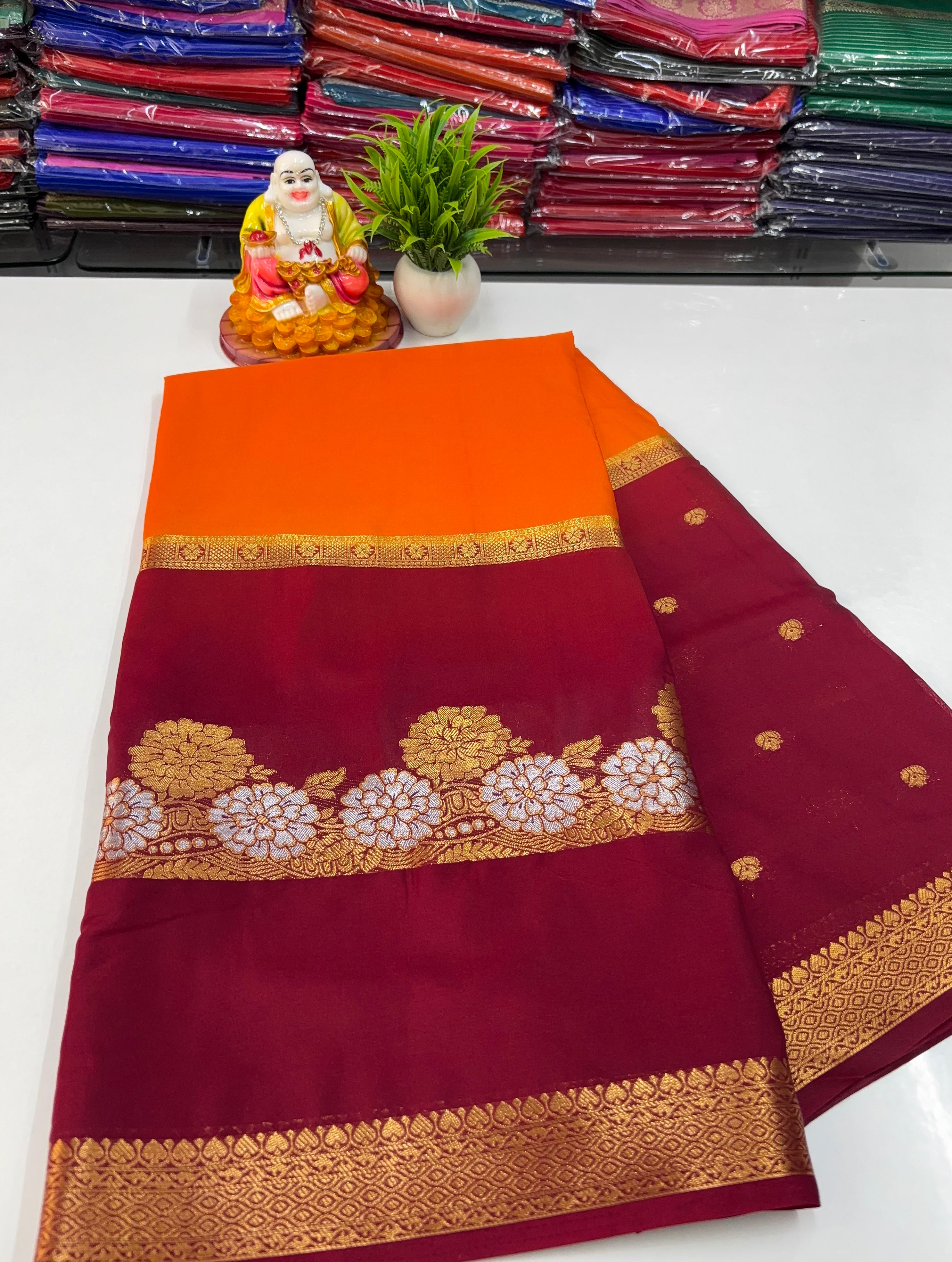 Mysore Crepe Silk Saree with Floral Design & Buttas