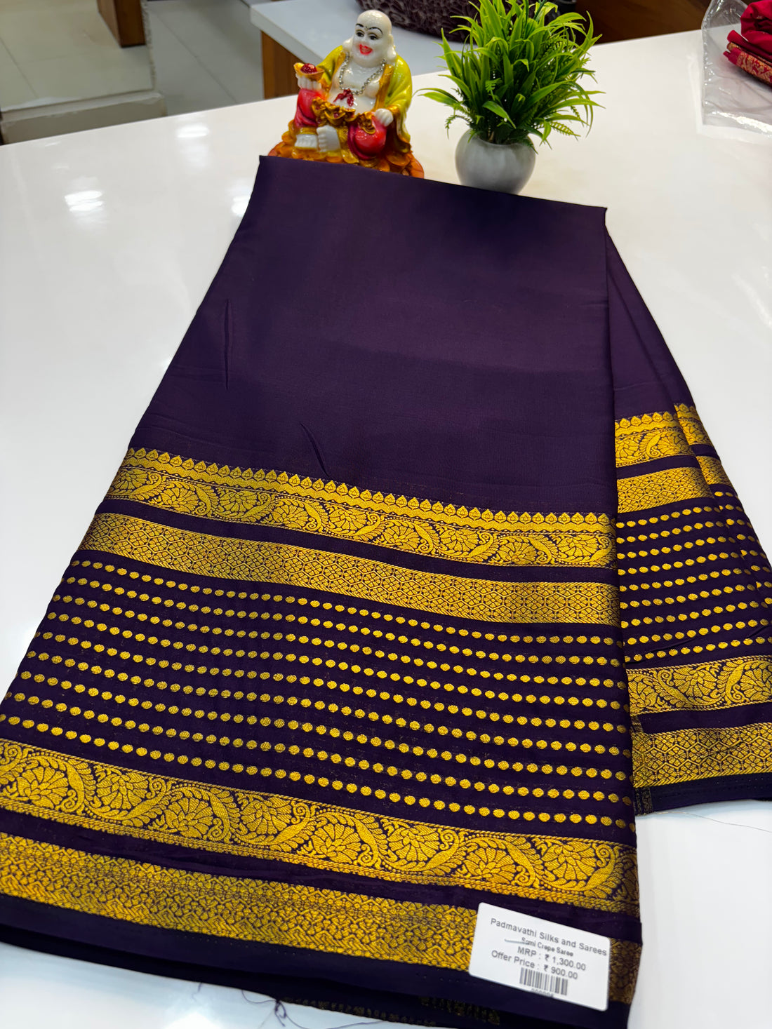 Premium Mysore Crepe Silk Saree with Bindhi Border