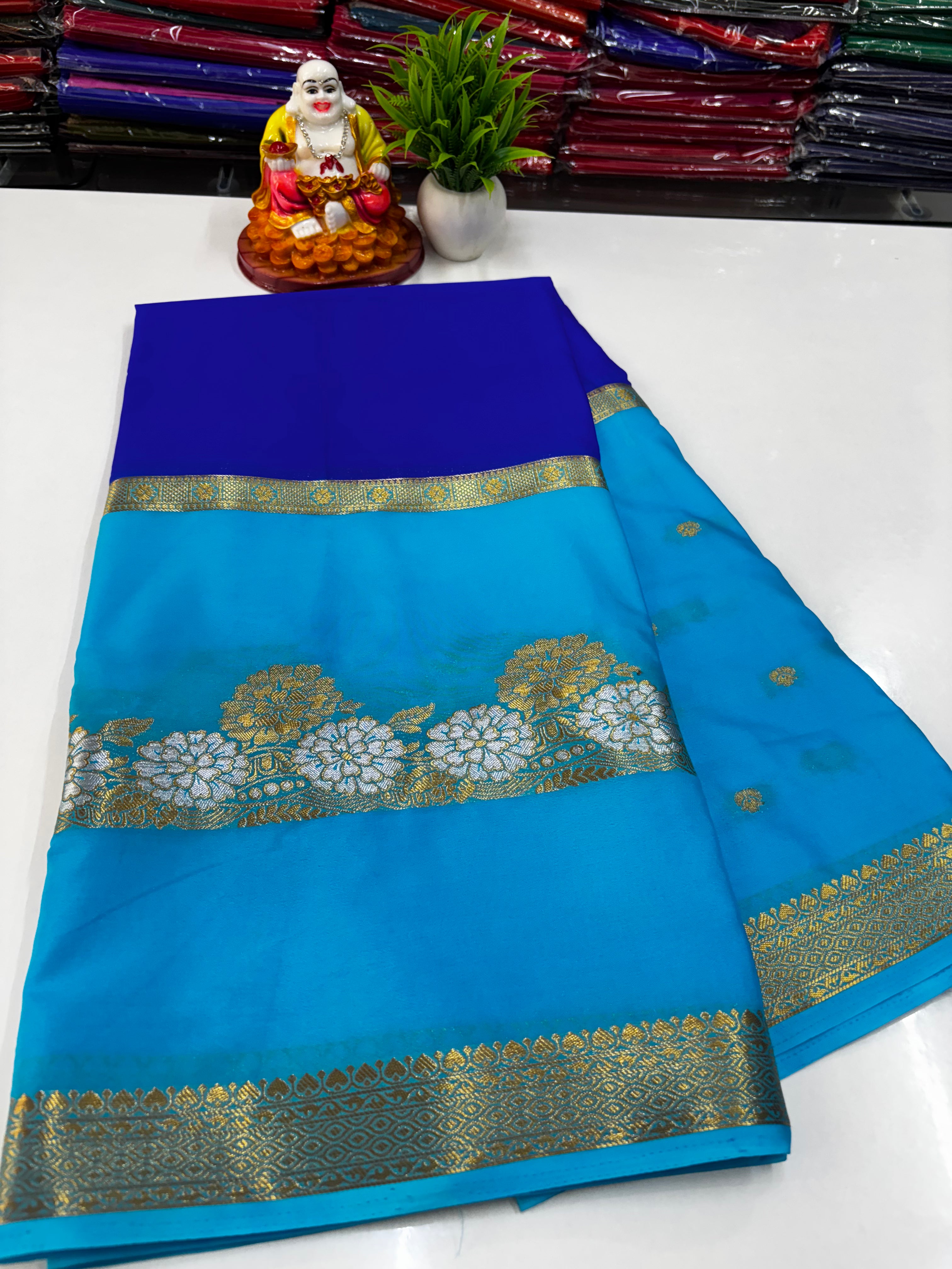 Mysore Crepe Silk Saree with Floral Design & Buttas