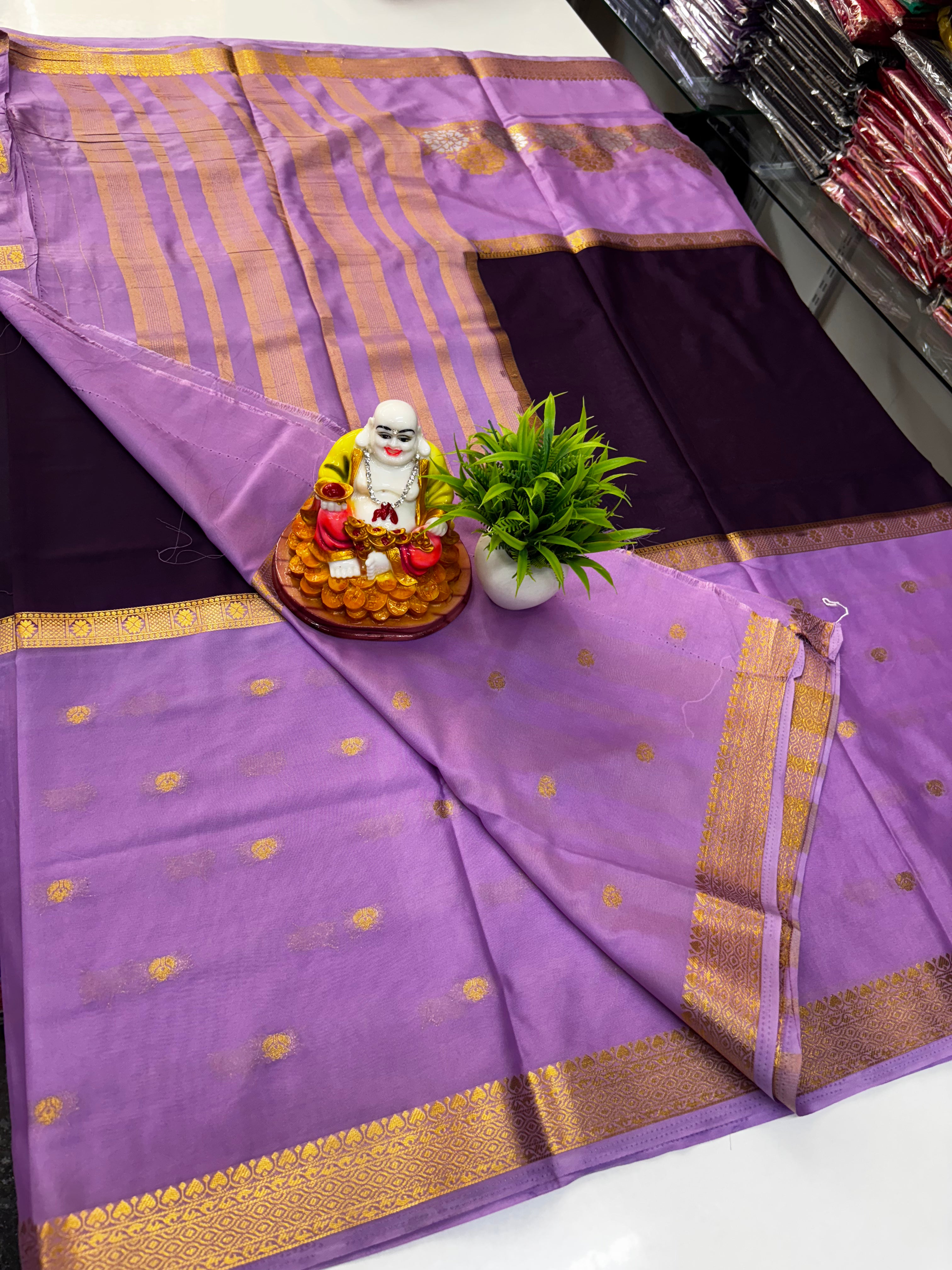 Mysore Crepe Silk Saree with Floral Design & Buttas