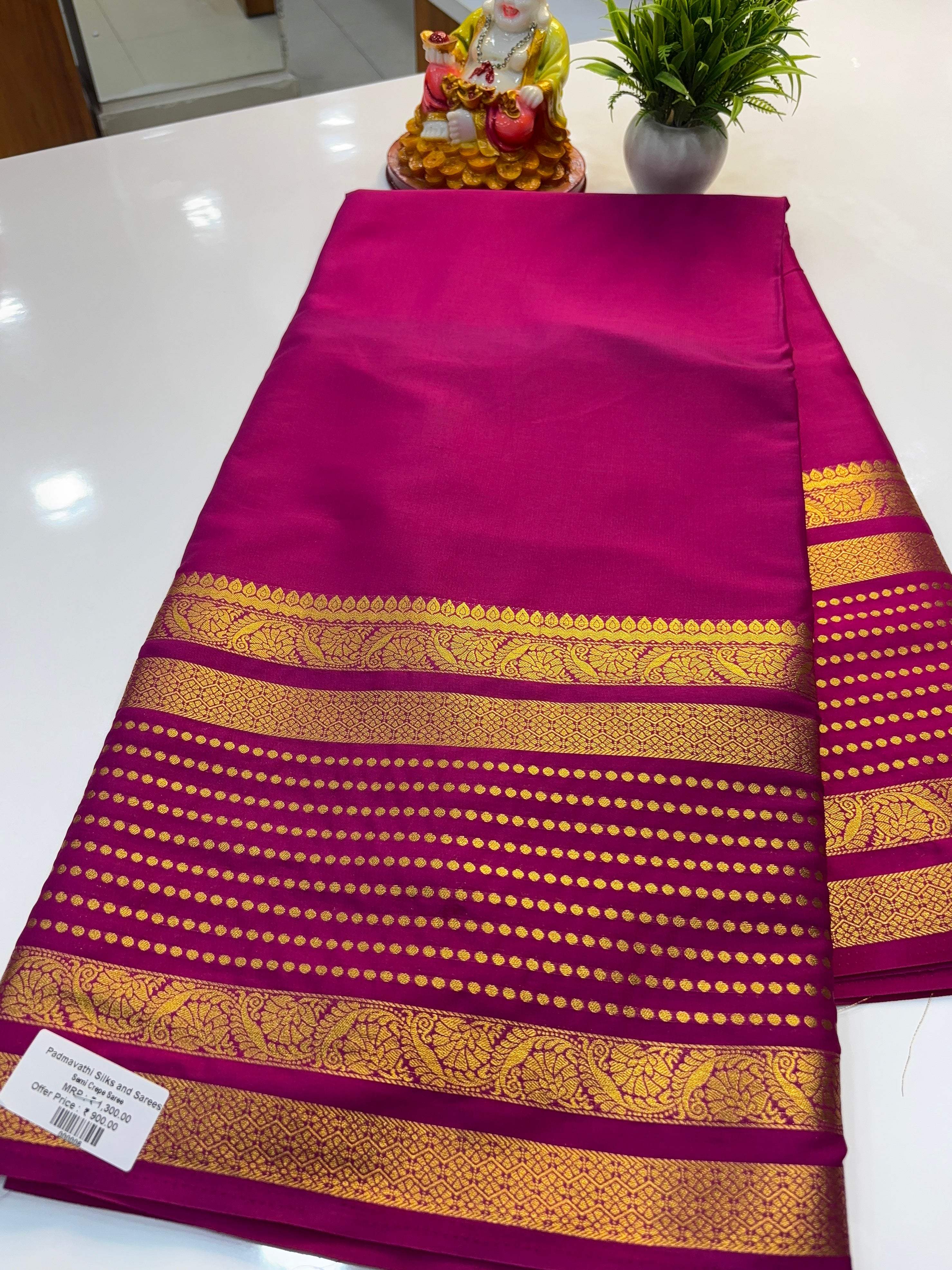 Premium Mysore Crepe Silk Saree with Bindhi Border