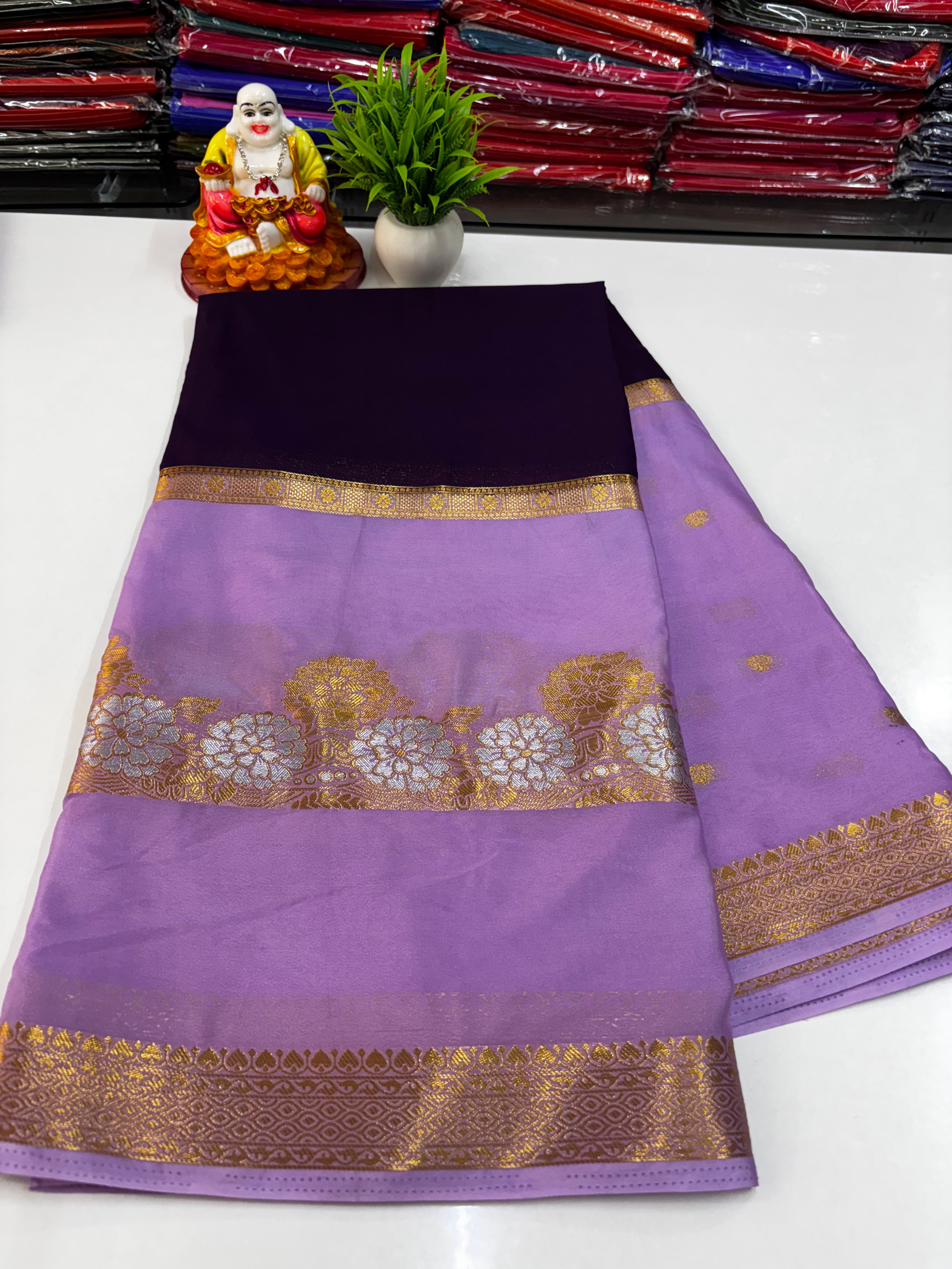 Mysore Crepe Silk Saree with Floral Design & Buttas