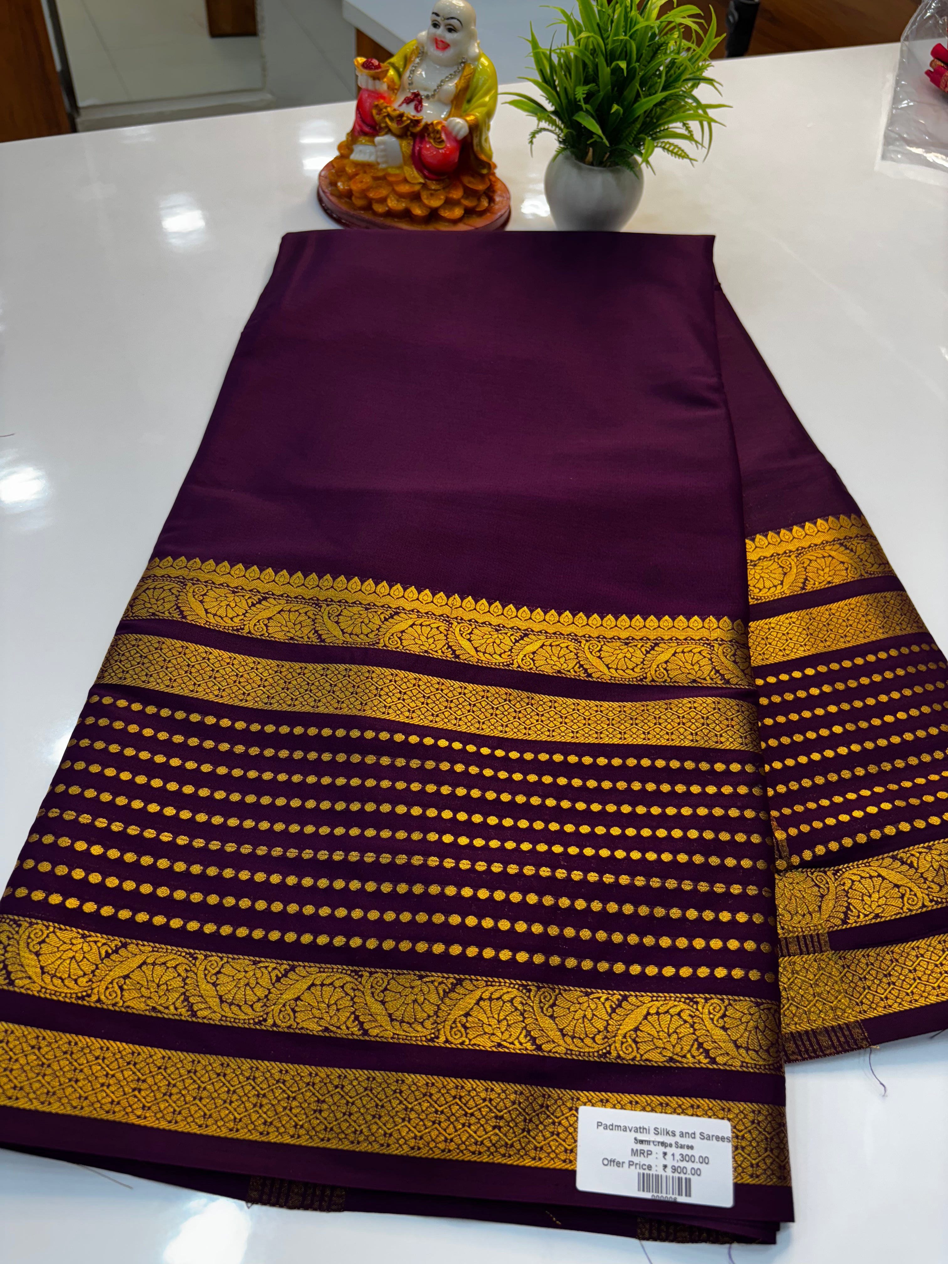 Premium Mysore Crepe Silk Saree with Bindhi Border