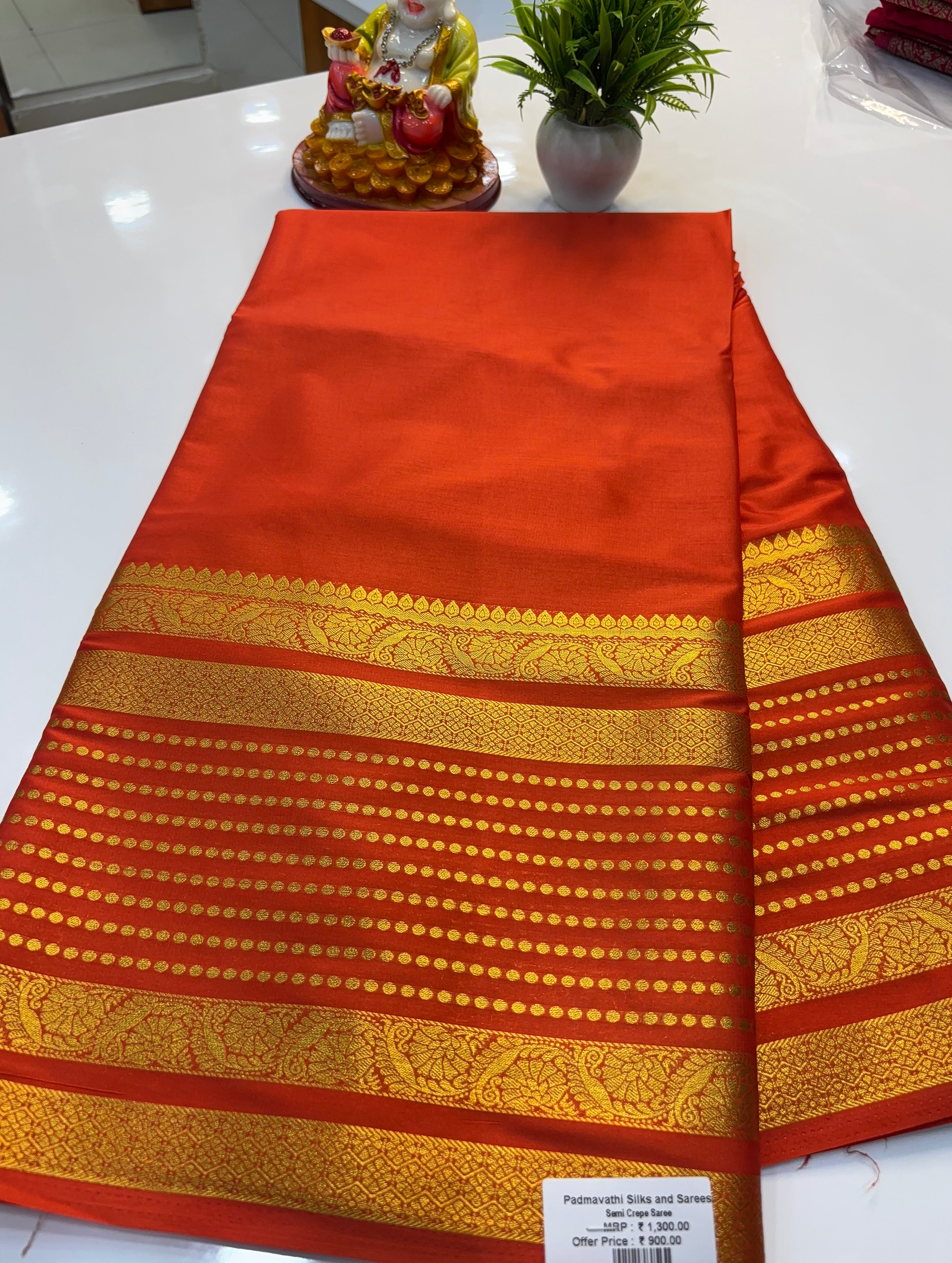Premium Mysore Crepe Silk Saree with Bindhi Border