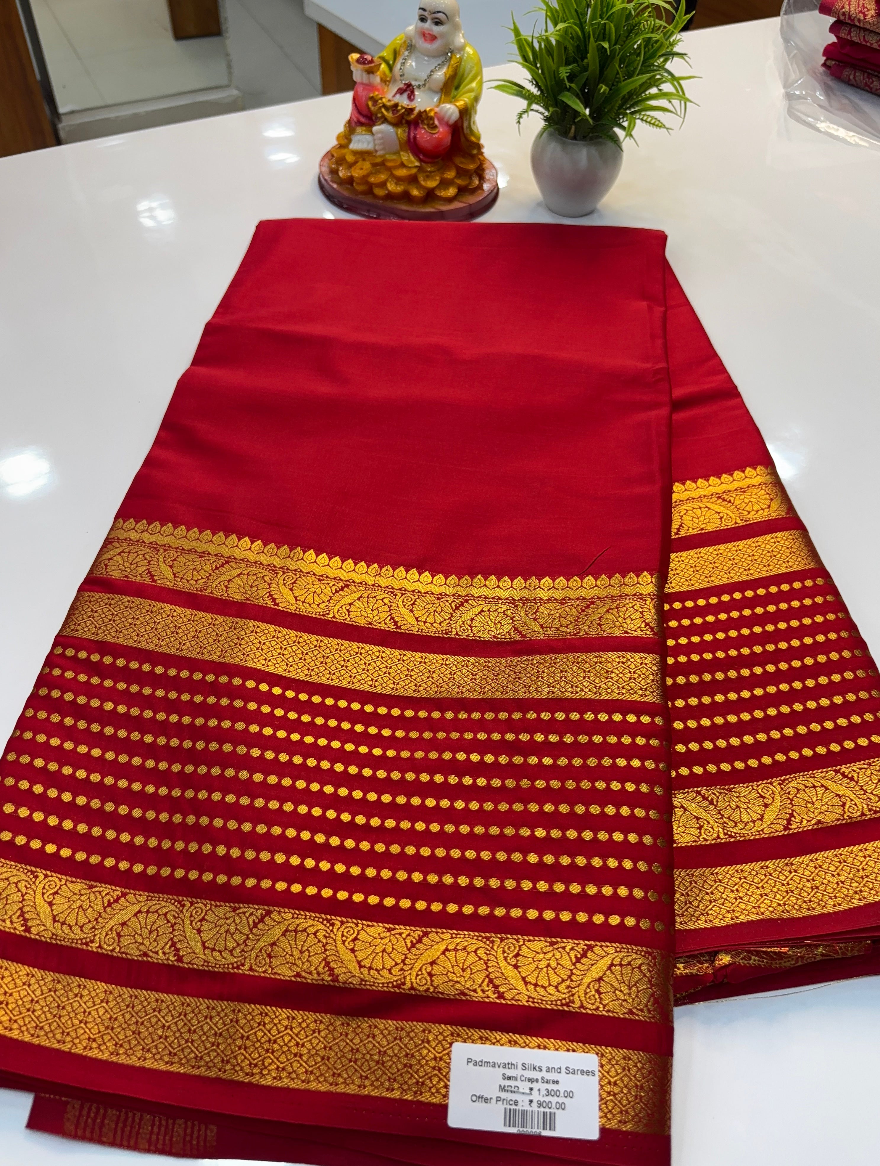 Premium Mysore Crepe Silk Saree with Bindhi Border