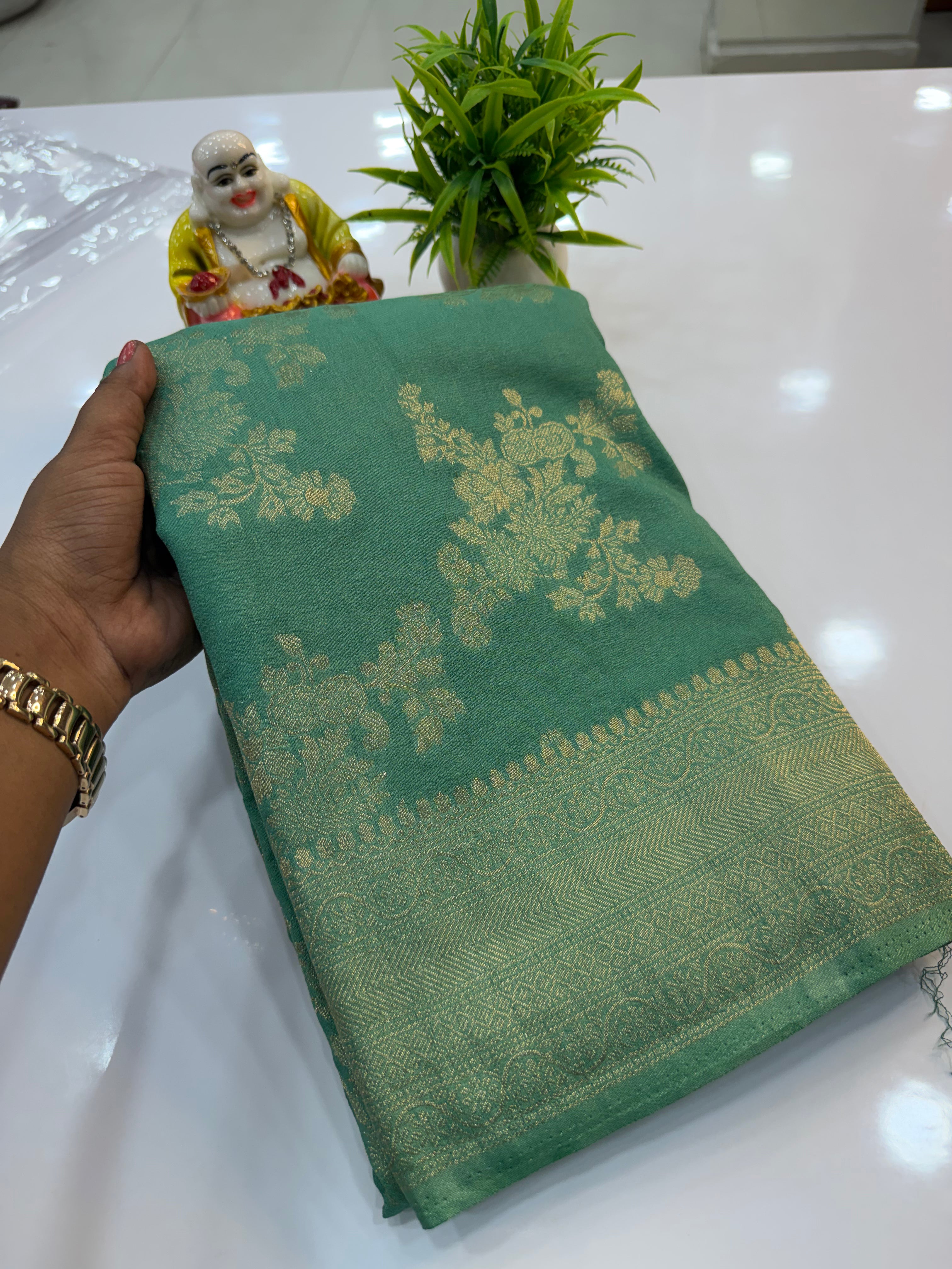 Jaal Pattern Georgette Saree with Rich Pallu &amp; Butta Blouse | Padmavathi Silks and Sarees