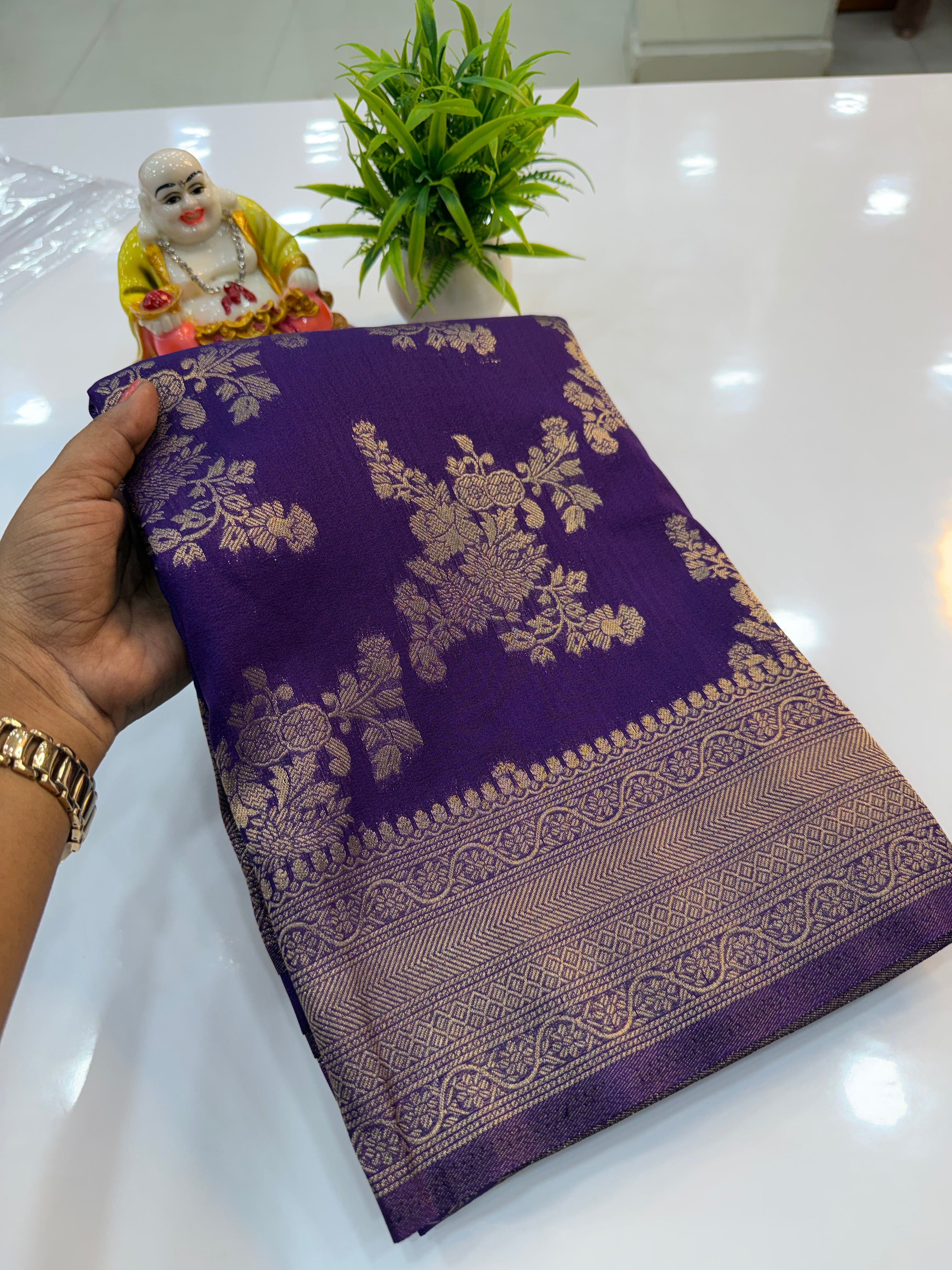 Jaal Pattern Georgette Saree with Rich Pallu &amp; Butta Blouse | Padmavathi Silks and Sarees