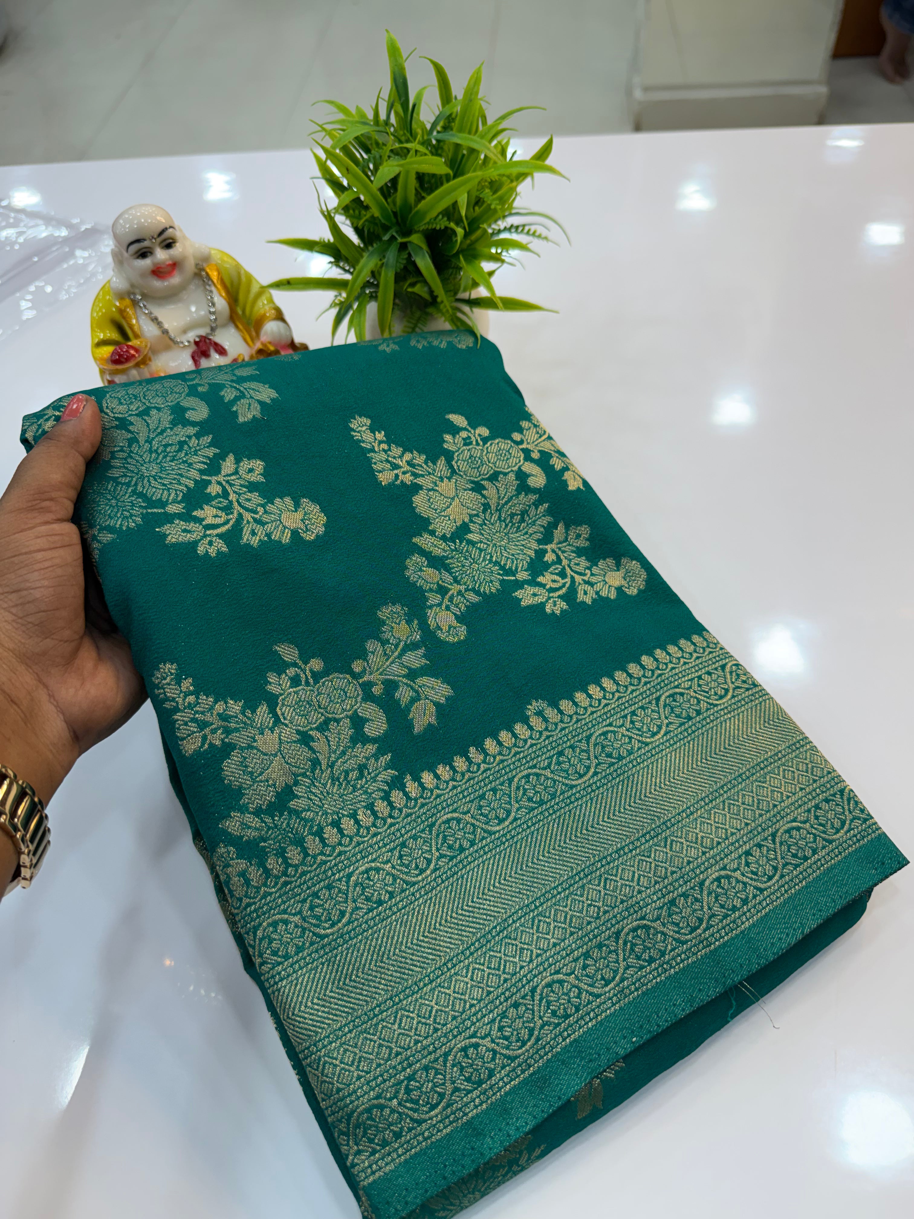 Jaal Pattern Georgette Saree with Rich Pallu &amp; Butta Blouse | Padmavathi Silks and Sarees