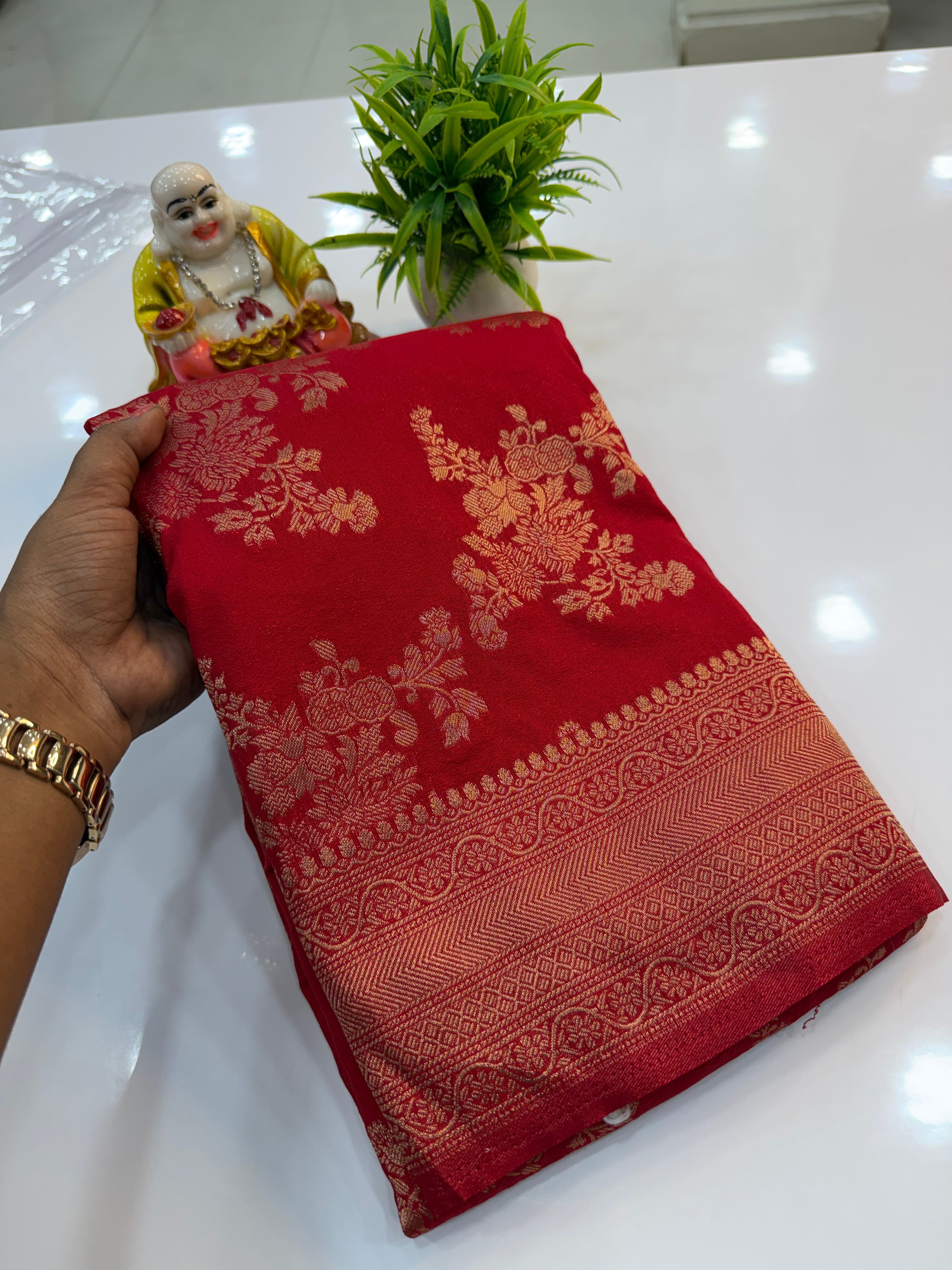 Jaal Pattern Georgette Saree with Rich Pallu &amp; Butta Blouse | Padmavathi Silks and Sarees