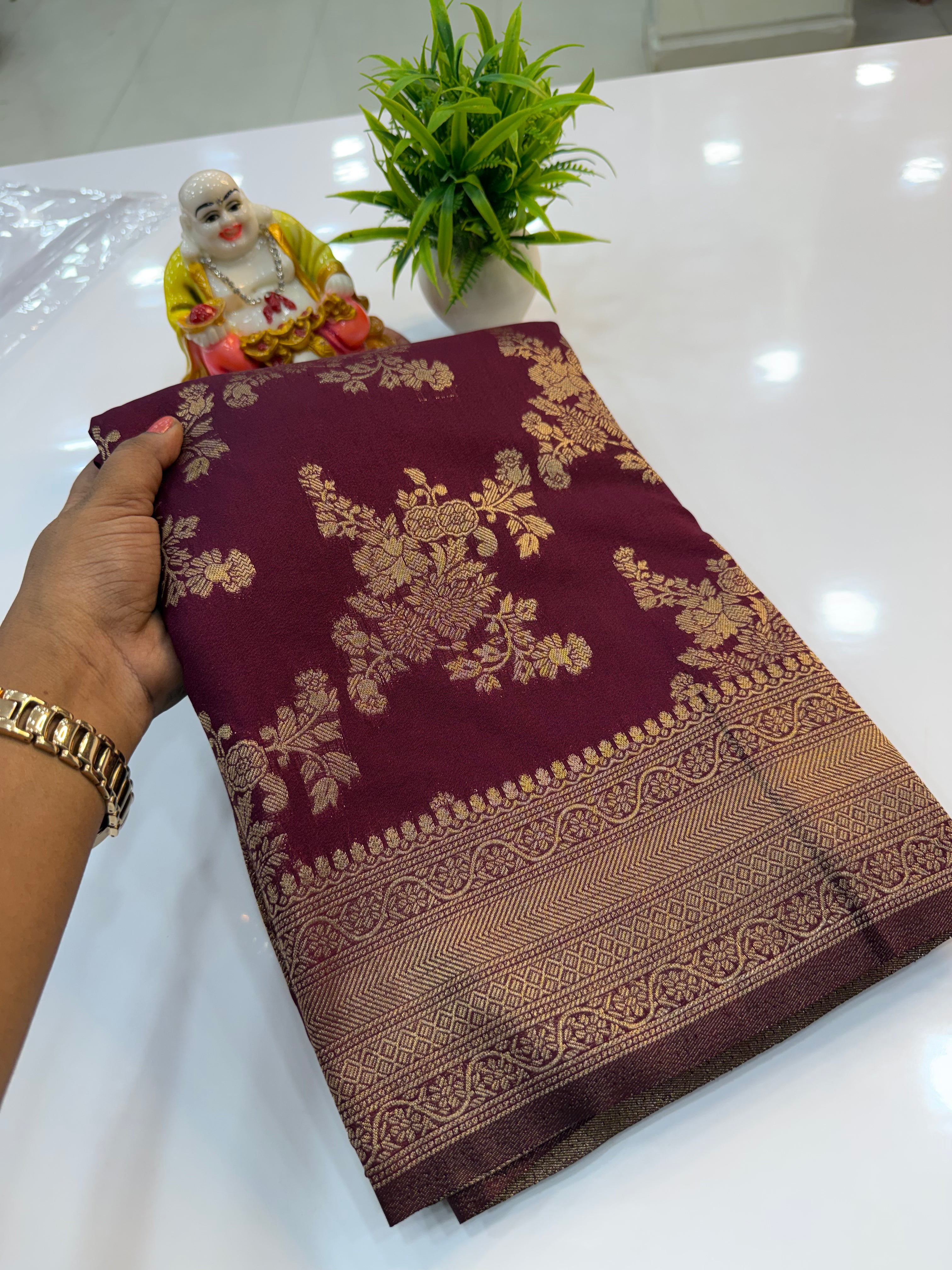 Jaal Pattern Georgette Saree with Rich Pallu &amp; Butta Blouse | Padmavathi Silks and Sarees