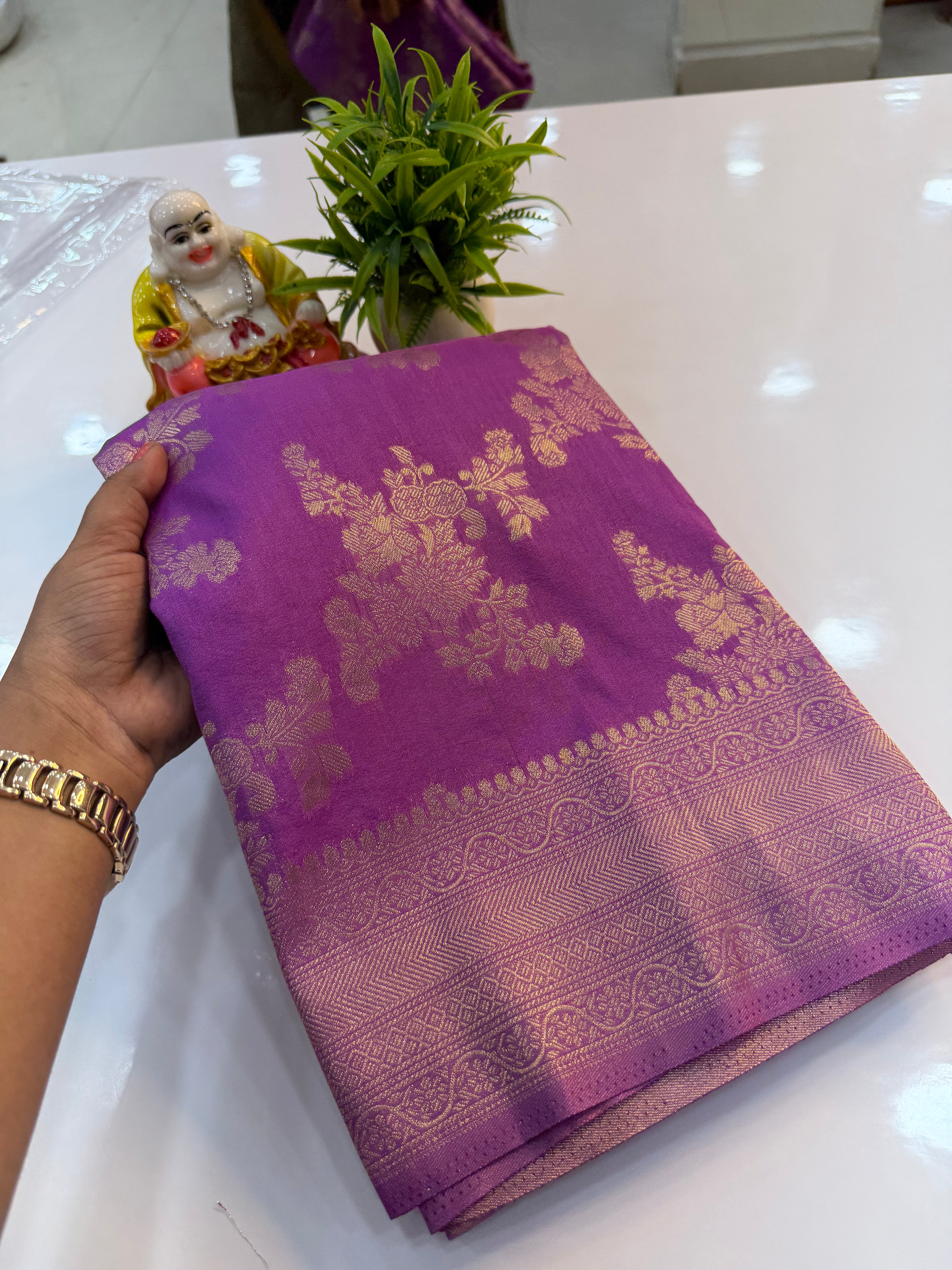 Jaal Pattern Georgette Saree with Rich Pallu &amp; Butta Blouse | Padmavathi Silks and Sarees
