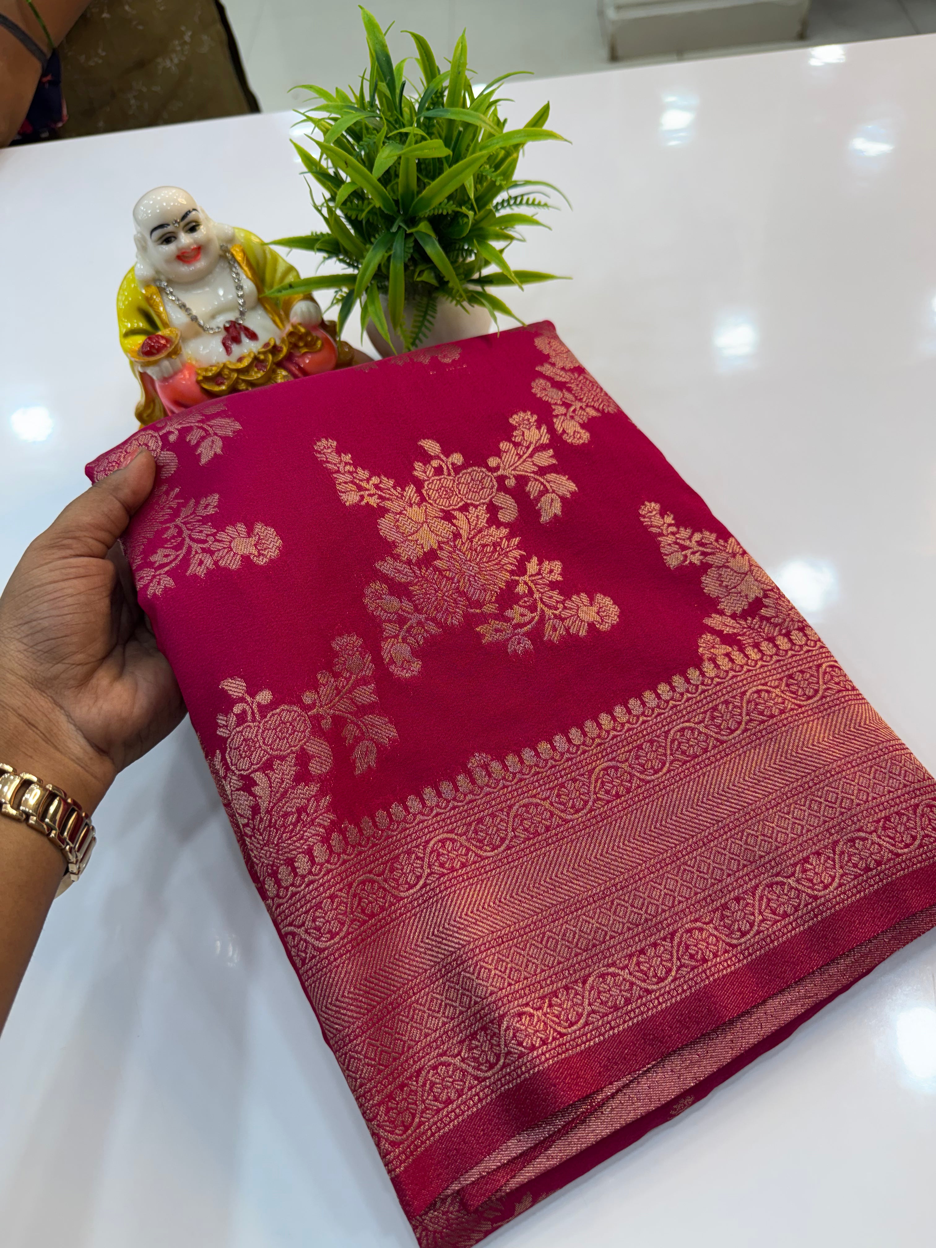Jaal Pattern Georgette Saree with Rich Pallu &amp; Butta Blouse | Padmavathi Silks and Sarees