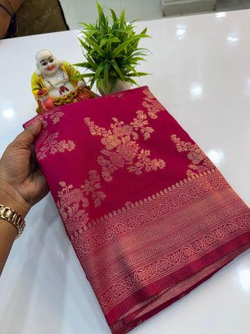 Jaal Pattern Georgette Saree with Rich Pallu &amp; Butta Blouse | Padmavathi Silks and Sarees