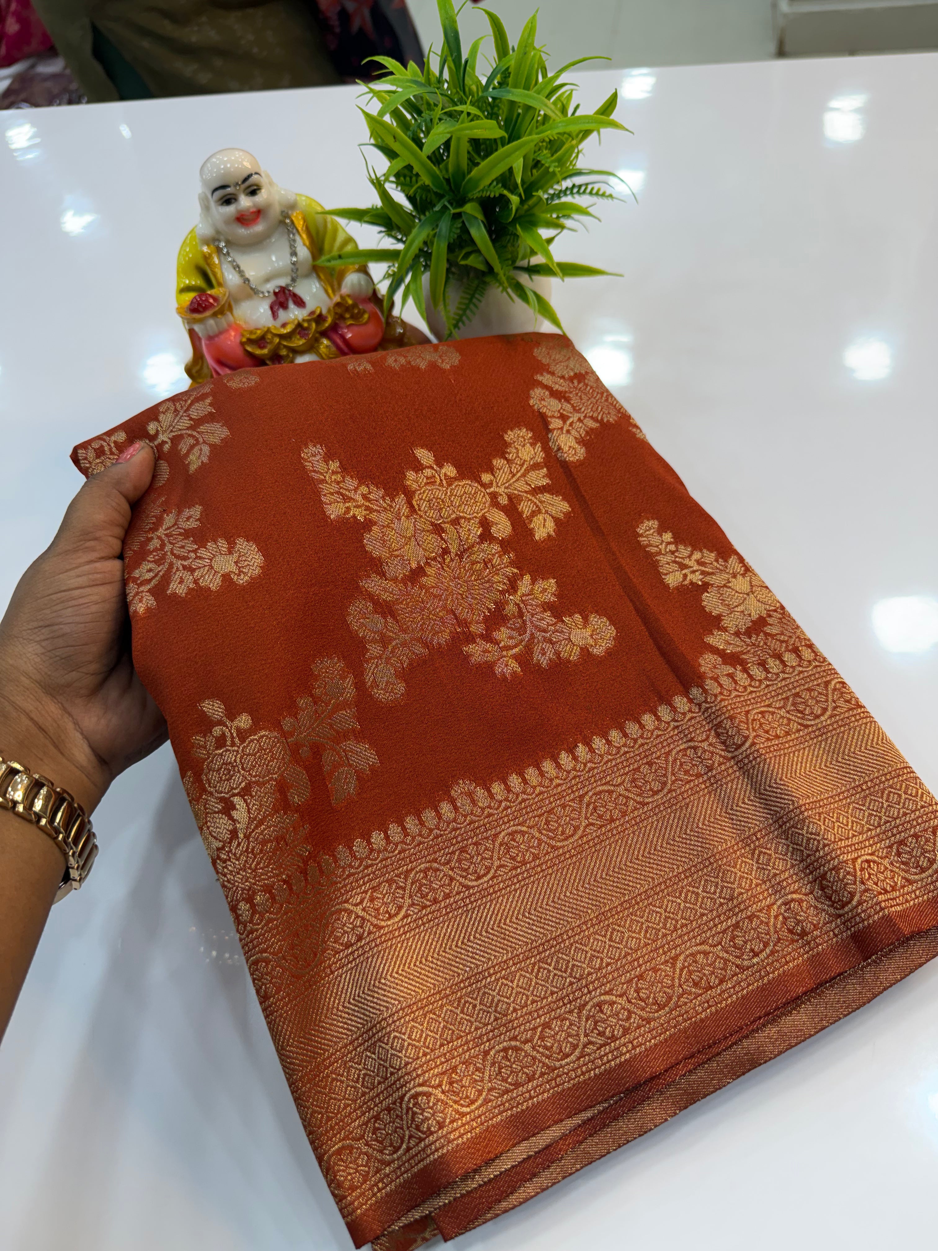 Jaal Pattern Georgette Saree with Rich Pallu &amp; Butta Blouse | Padmavathi Silks and Sarees