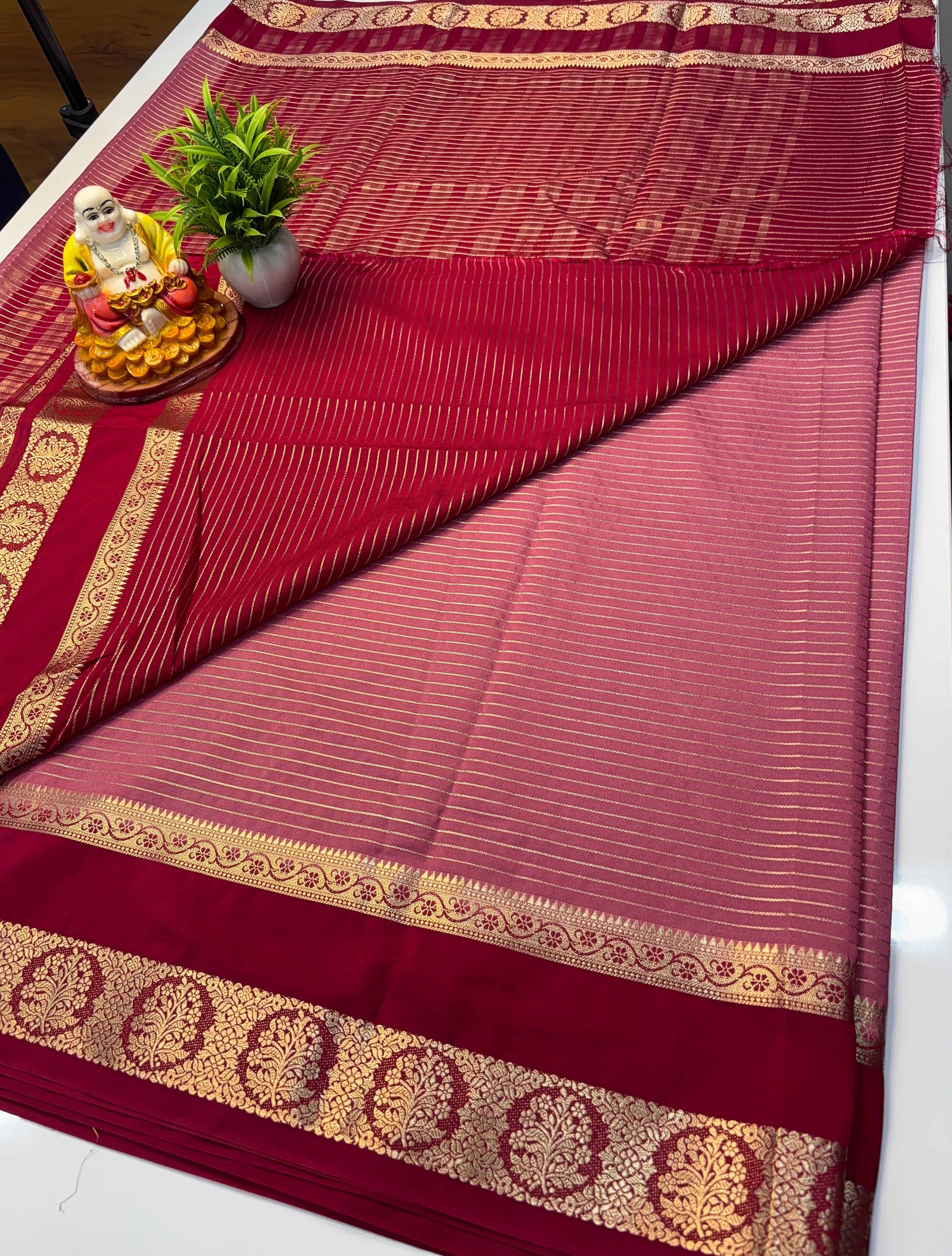 Premium Mysore Crepe Silk Saree with Rich Pallu & Bentex Border