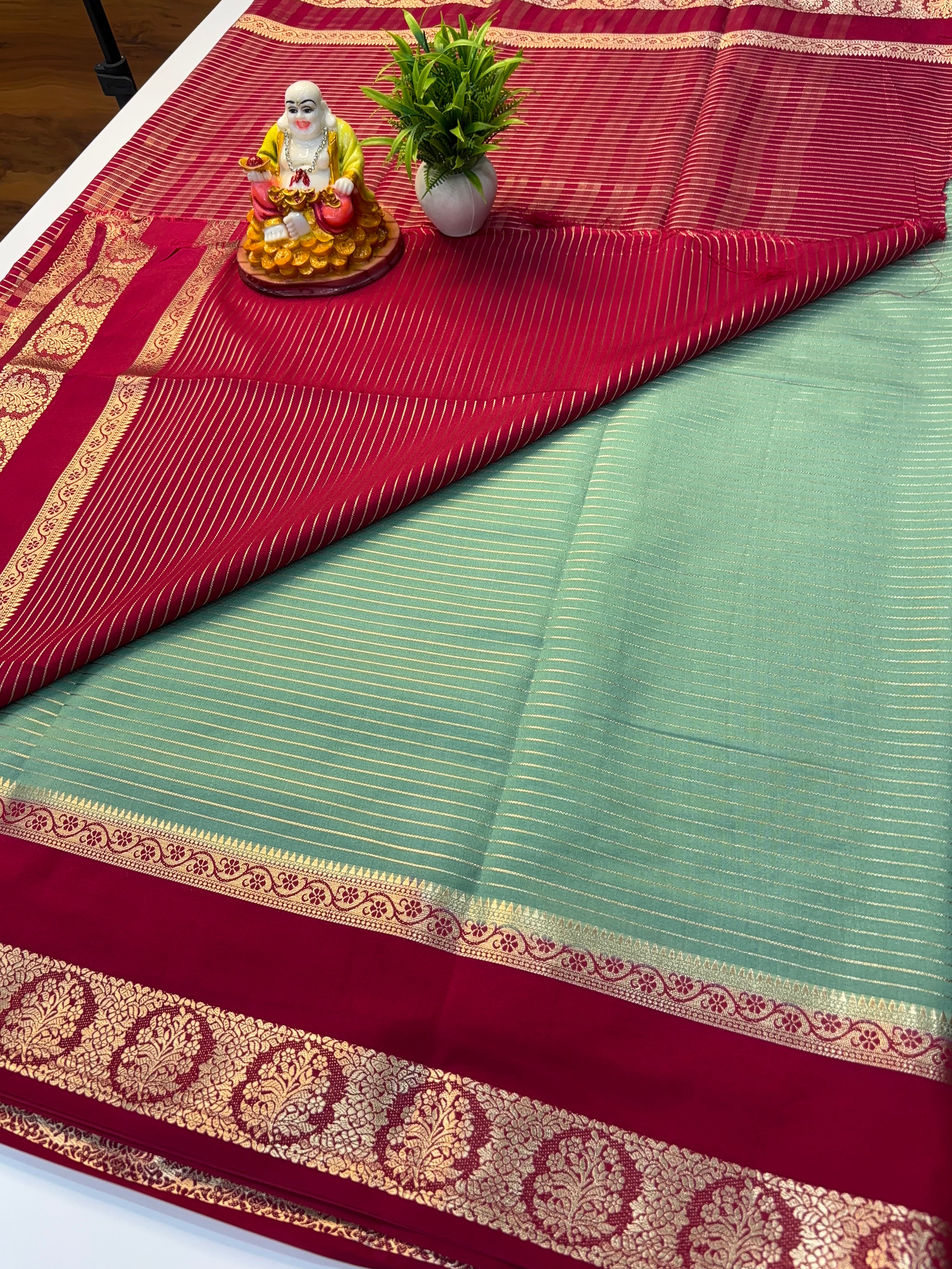Premium Mysore Crepe Silk Saree with Rich Pallu & Bentex Border