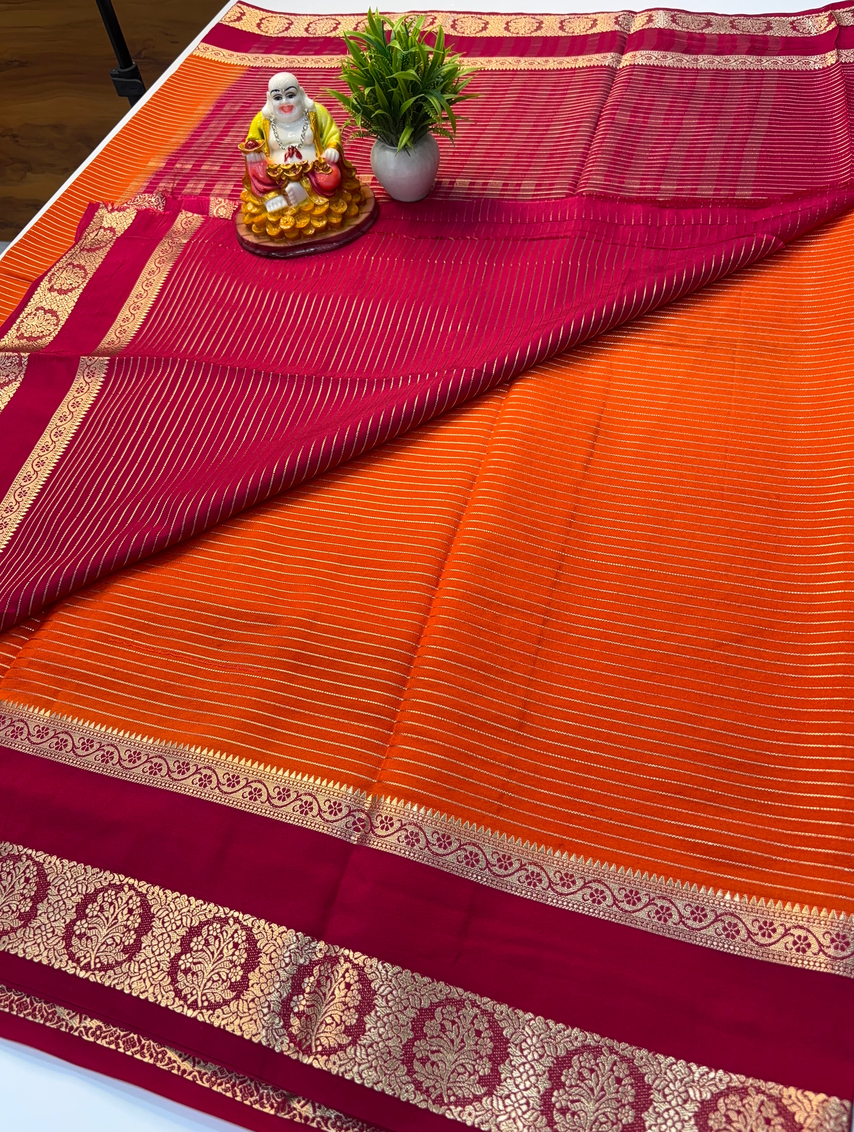Premium Mysore Crepe Silk Saree with Rich Pallu & Bentex Border