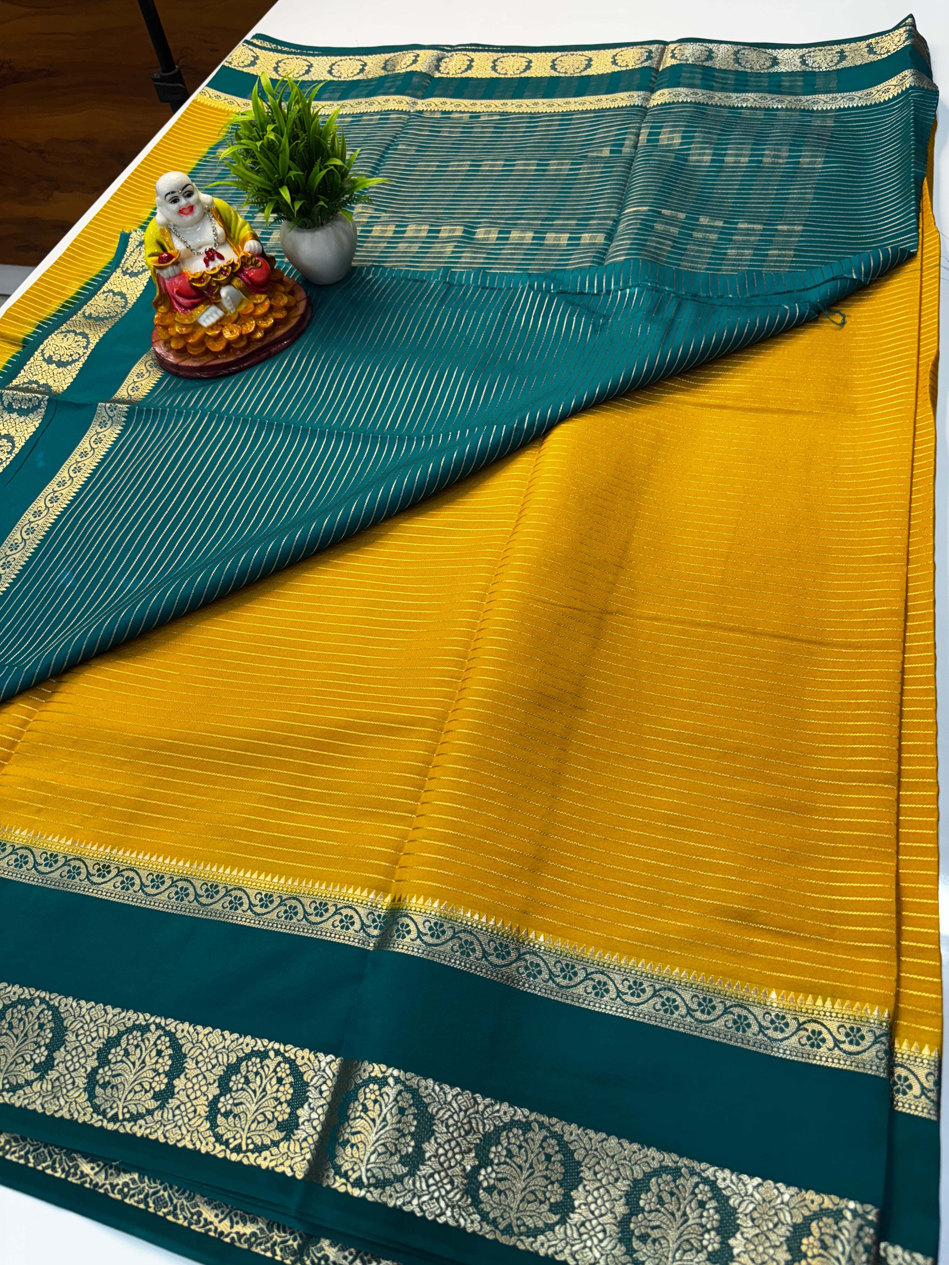 Premium Mysore Crepe Silk Saree with Rich Pallu & Bentex Border