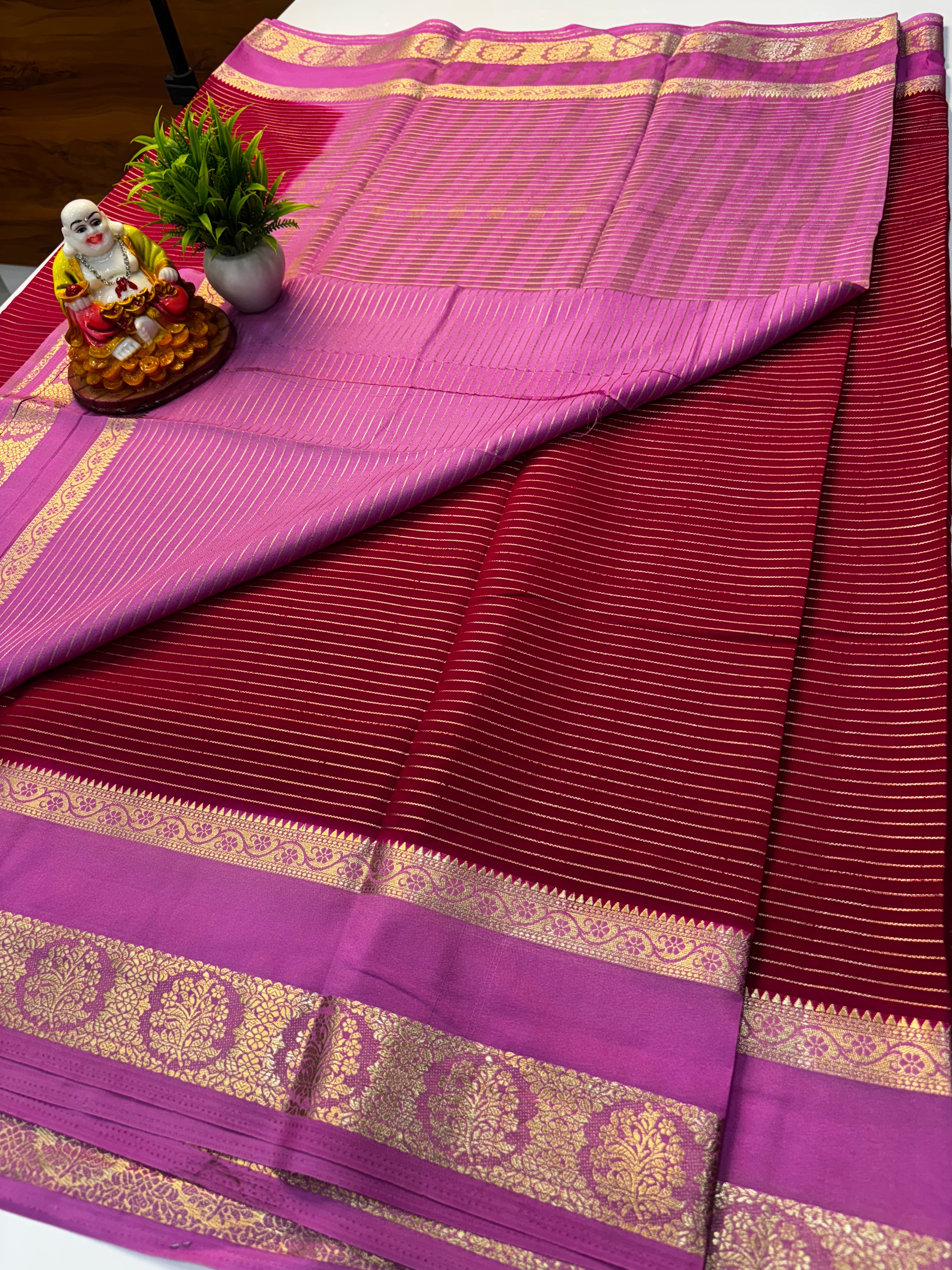 Premium Mysore Crepe Silk Saree with Rich Pallu & Bentex Border