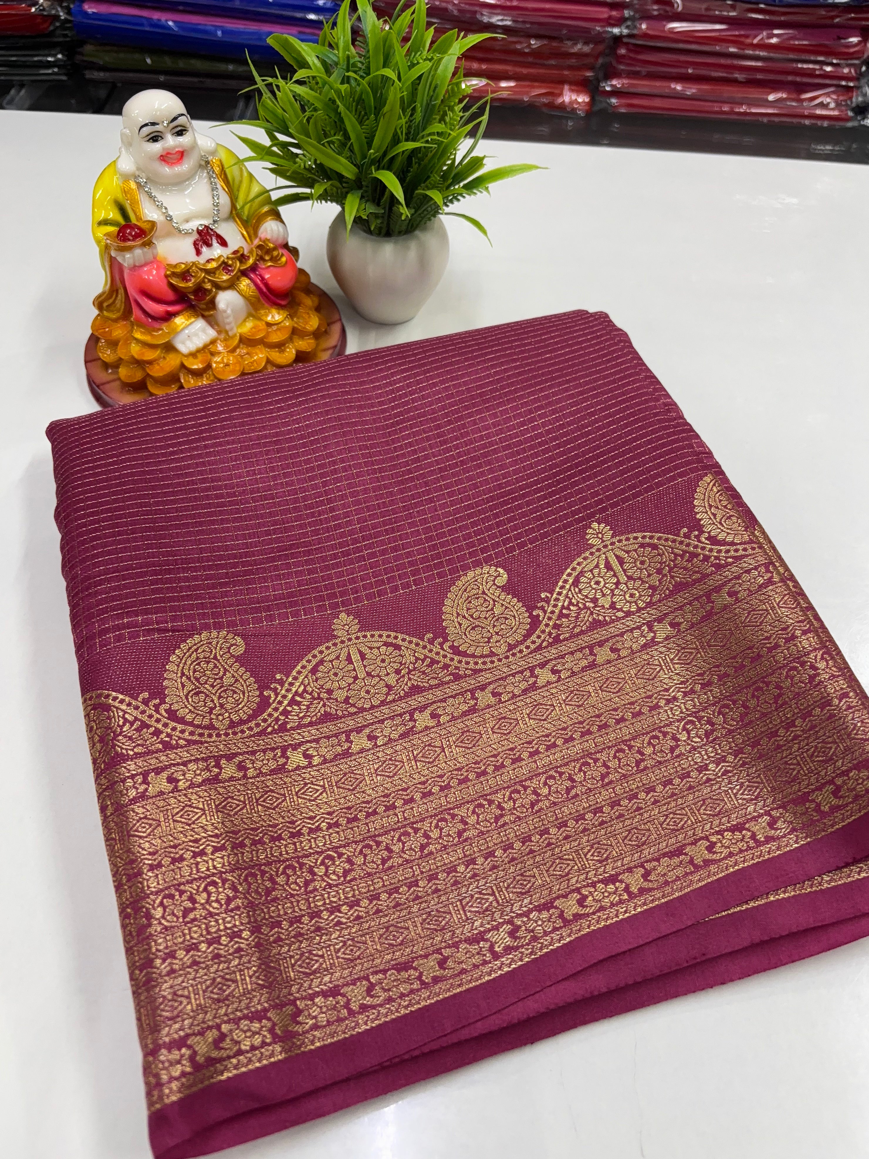 Mysore Crepe Silk Saree with Rich Pallu & Self Butta Blouse