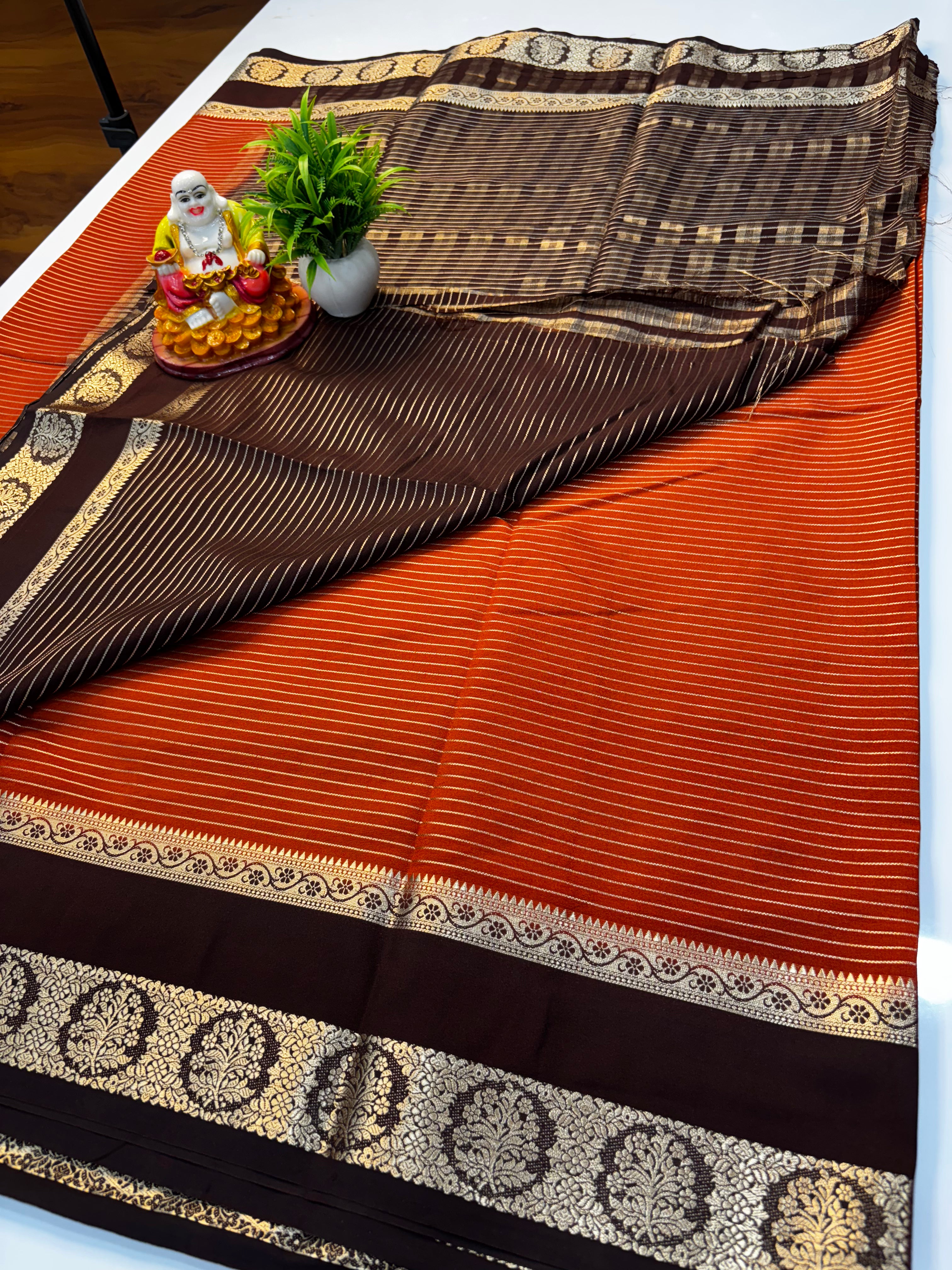 Premium Mysore Crepe Silk Saree with Rich Pallu & Bentex Border