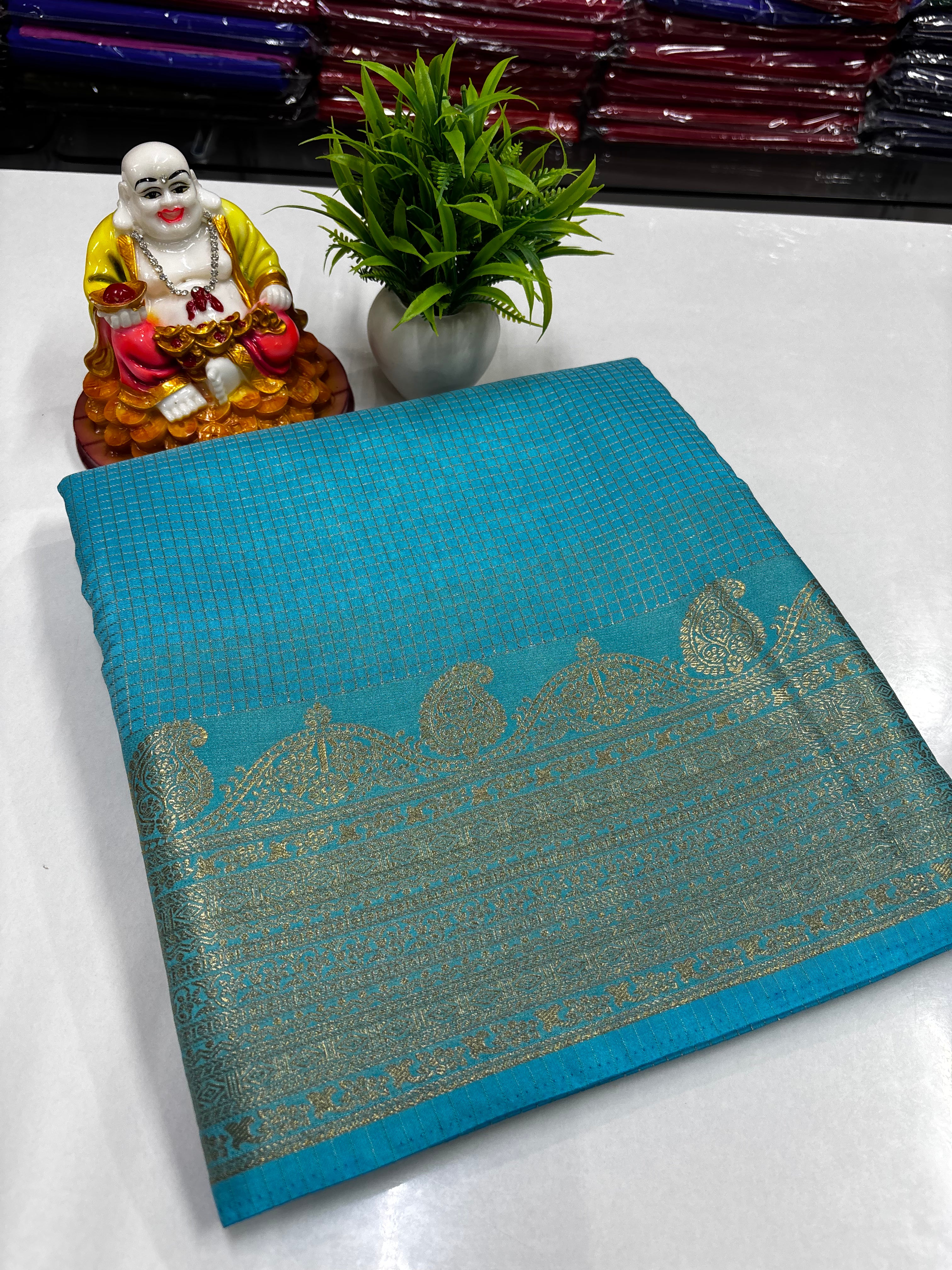 Mysore Crepe Silk Saree with Rich Pallu & Self Butta Blouse