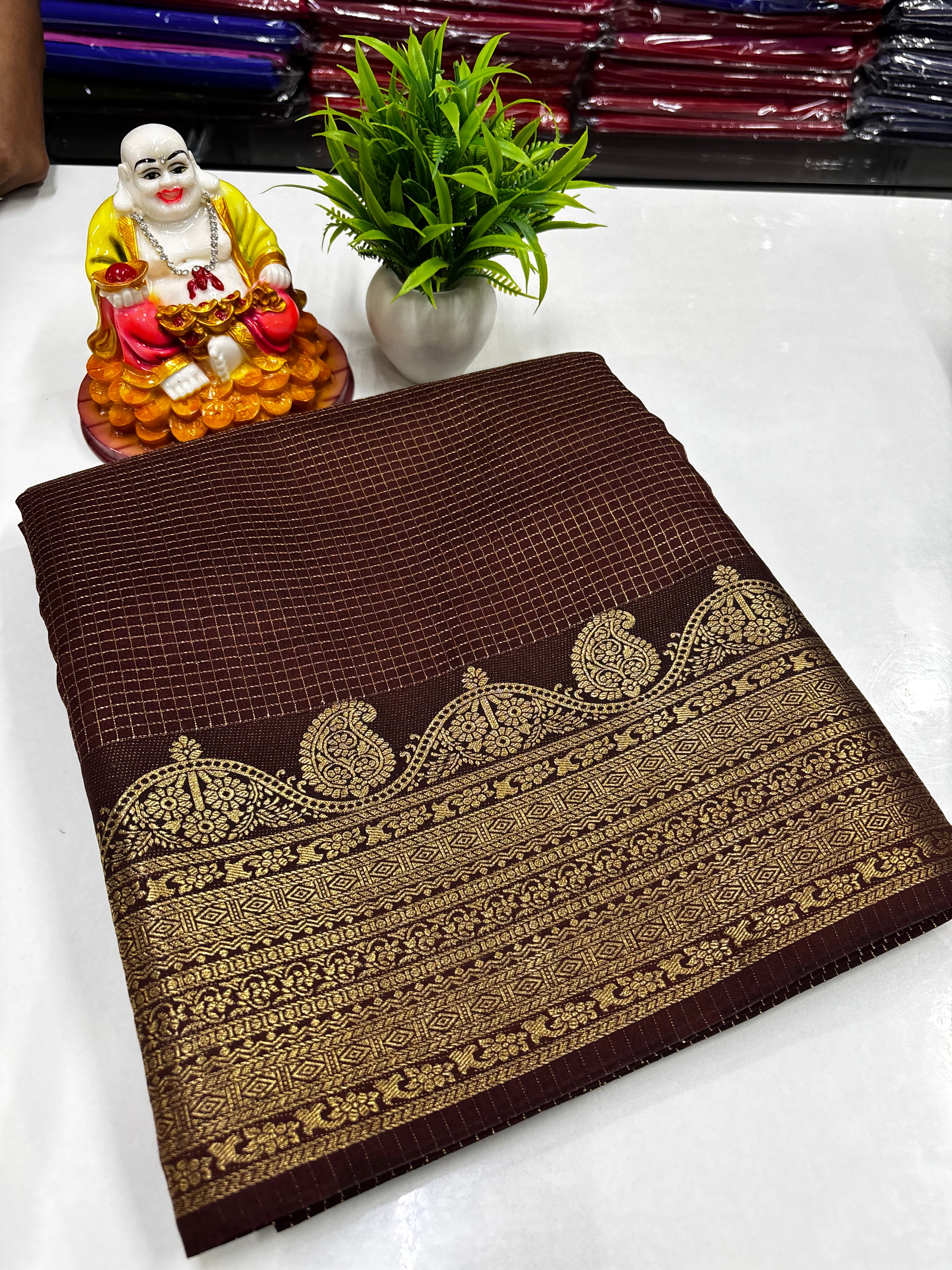 Mysore Crepe Silk Saree with Rich Pallu & Self Butta Blouse
