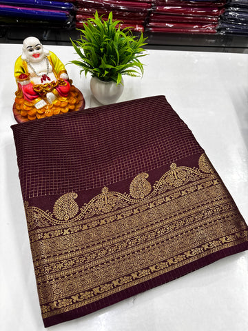 Mysore Crepe Silk Saree with Rich Pallu & Self Butta Blouse
