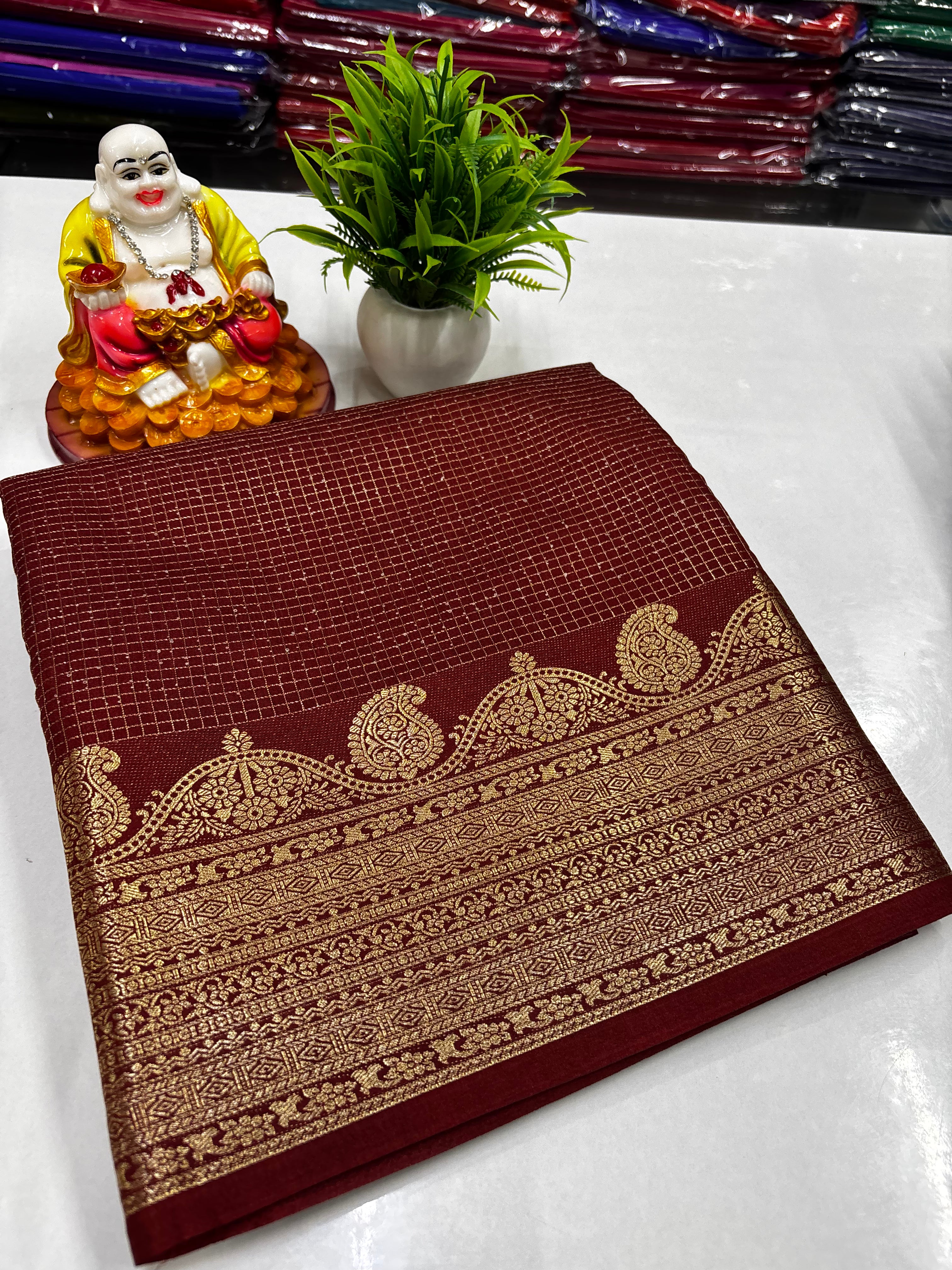 Mysore Crepe Silk Saree with Rich Pallu & Self Butta Blouse