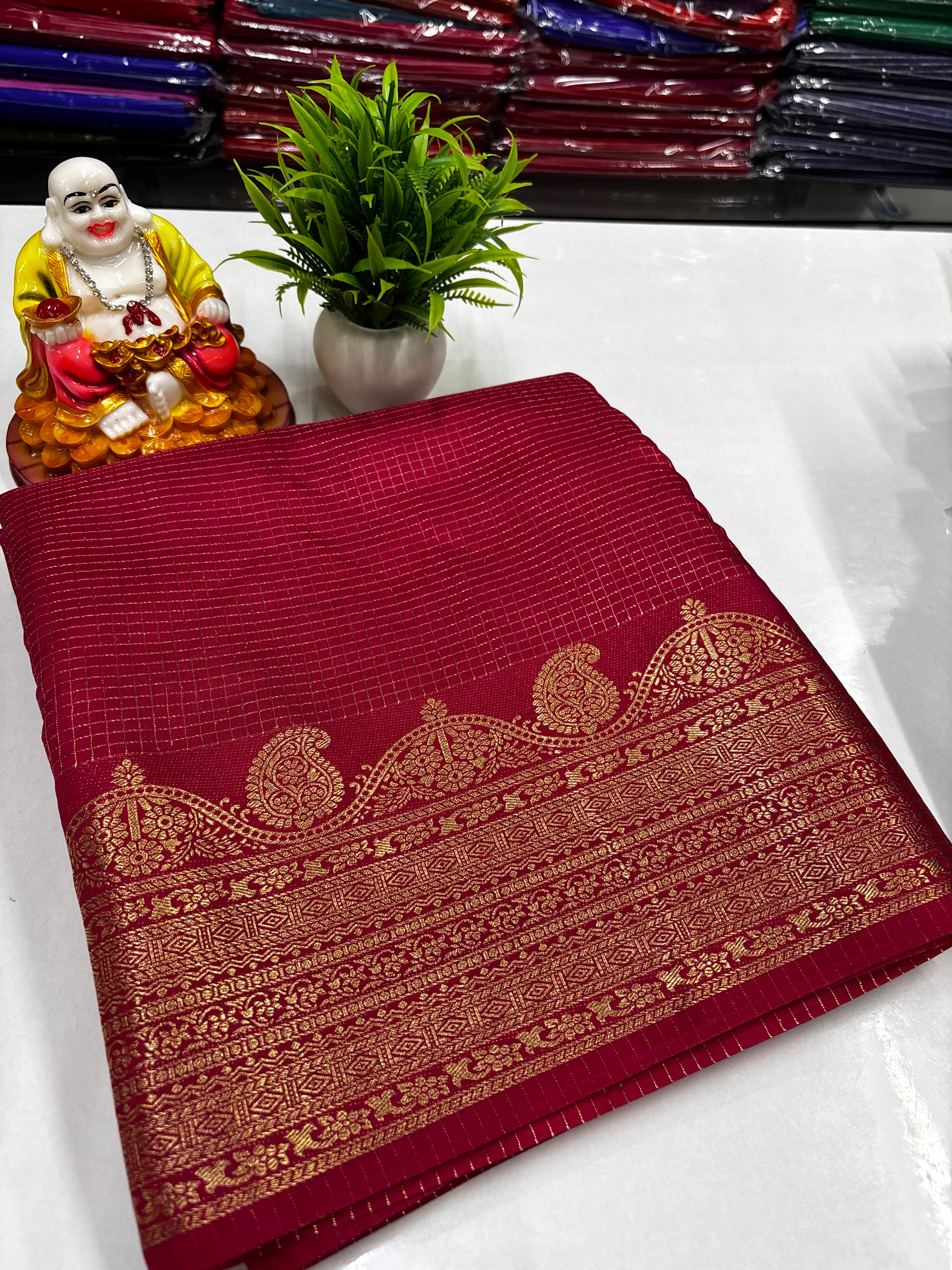 Mysore Crepe Silk Saree with Rich Pallu & Self Butta Blouse