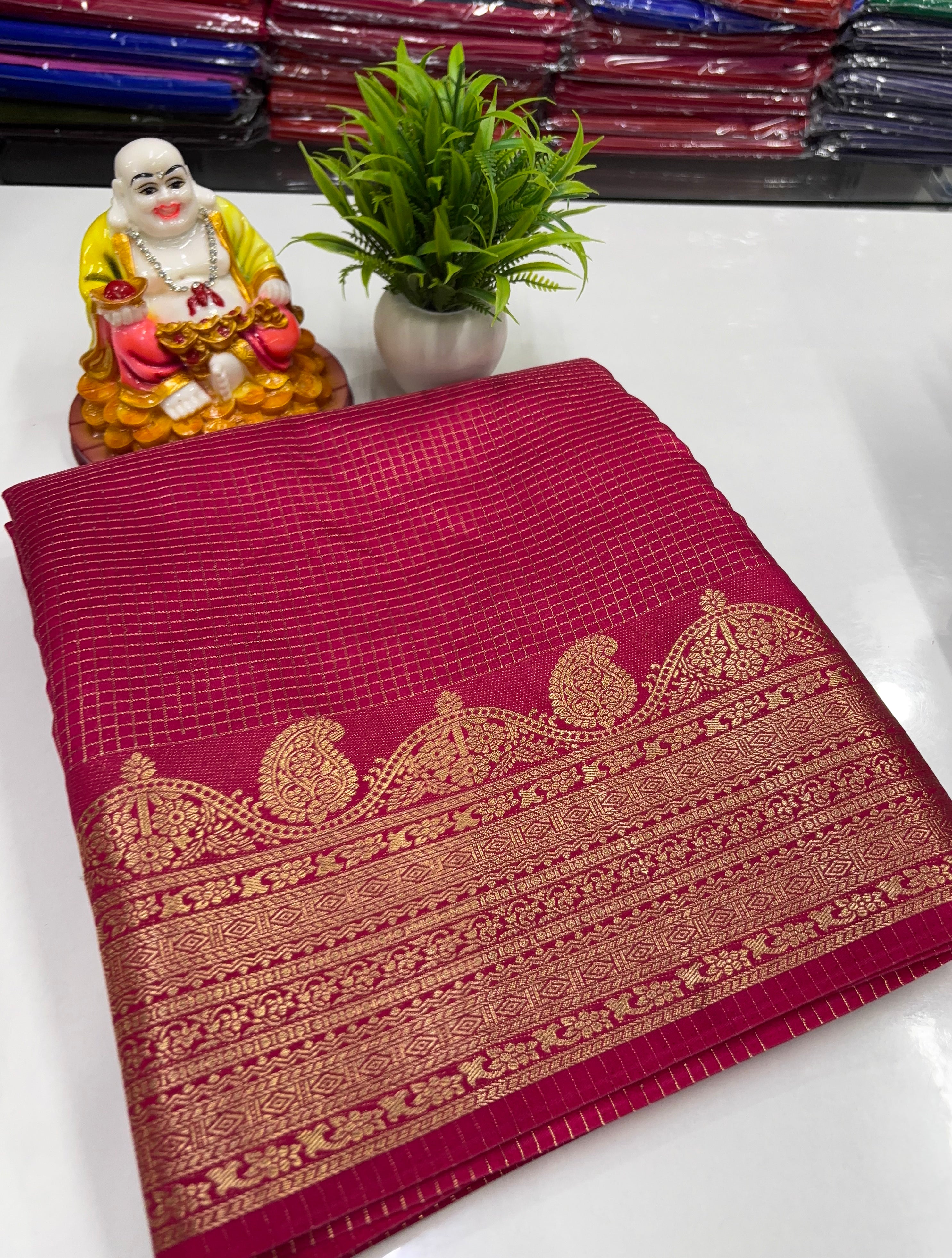 Mysore Crepe Silk Saree with Rich Pallu & Self Butta Blouse