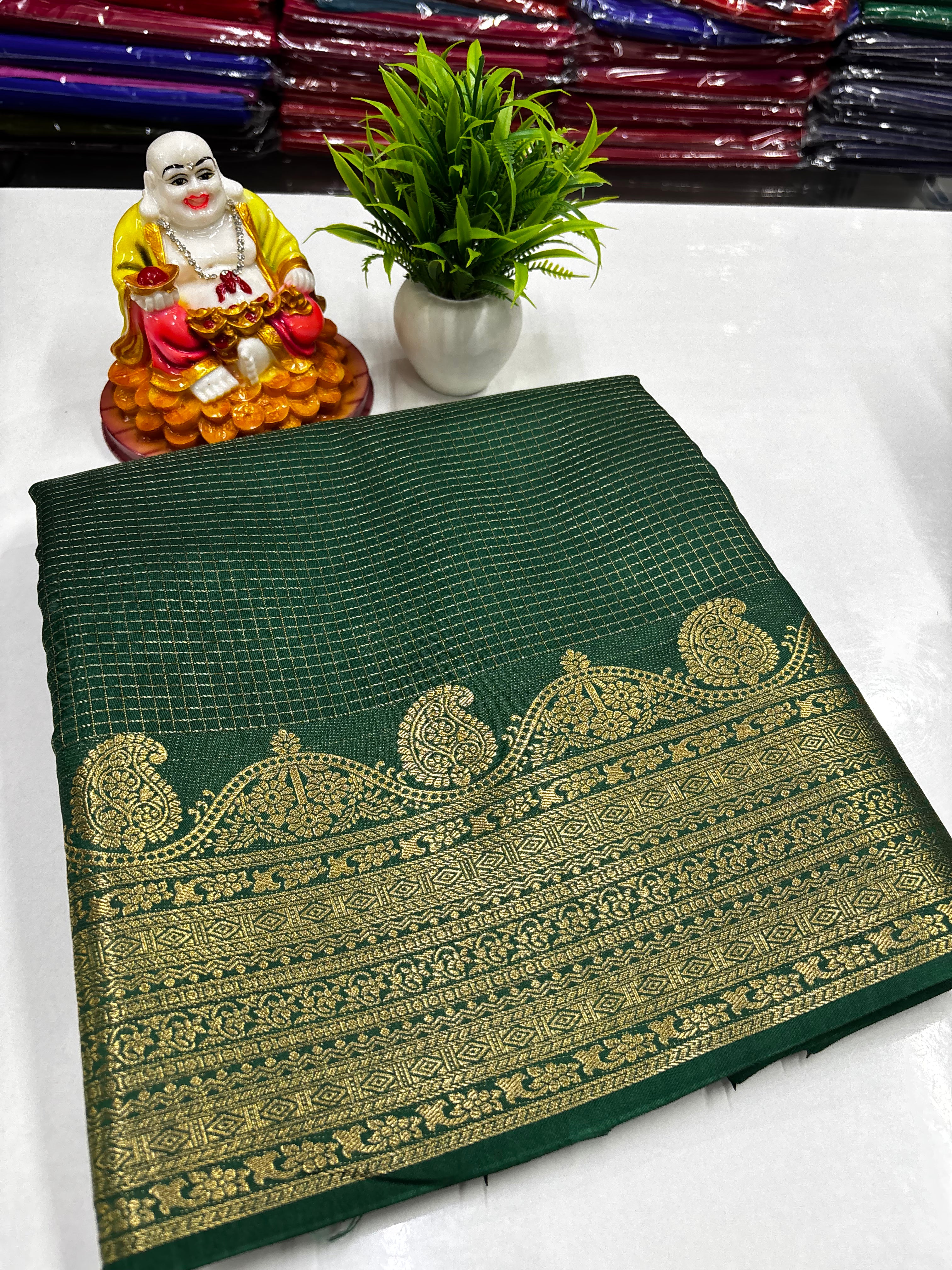 Mysore Crepe Silk Saree with Rich Pallu & Self Butta Blouse