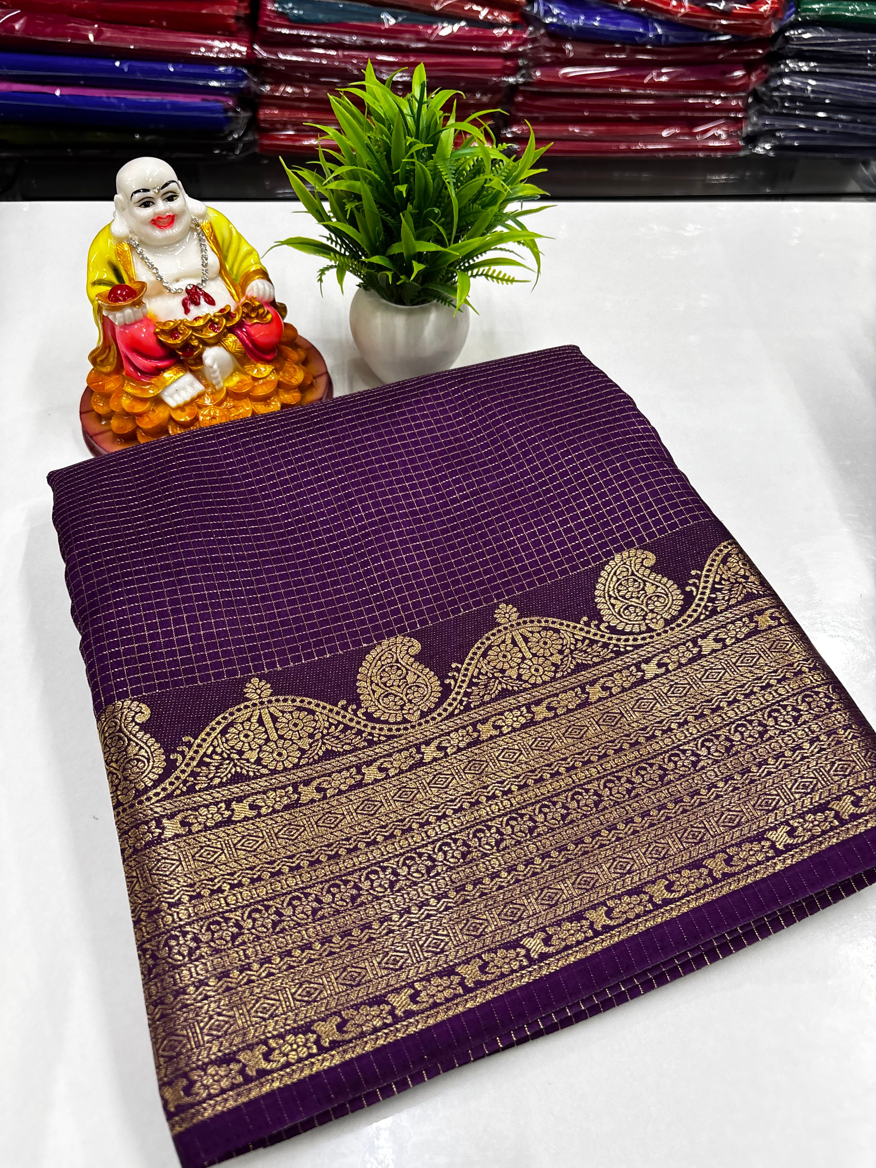 Mysore Crepe Silk Saree with Rich Pallu & Self Butta Blouse