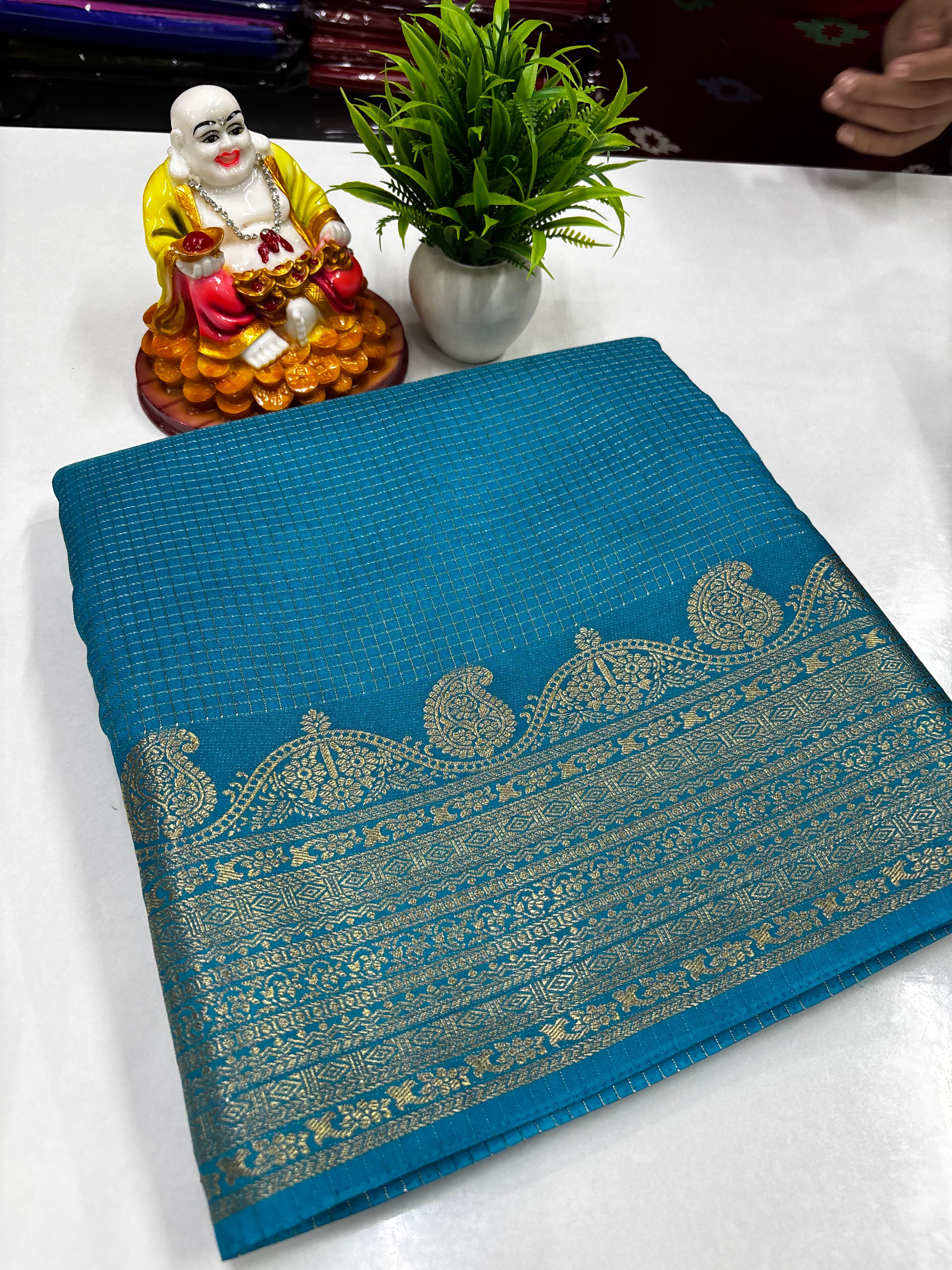 Mysore Crepe Silk Saree with Rich Pallu & Self Butta Blouse