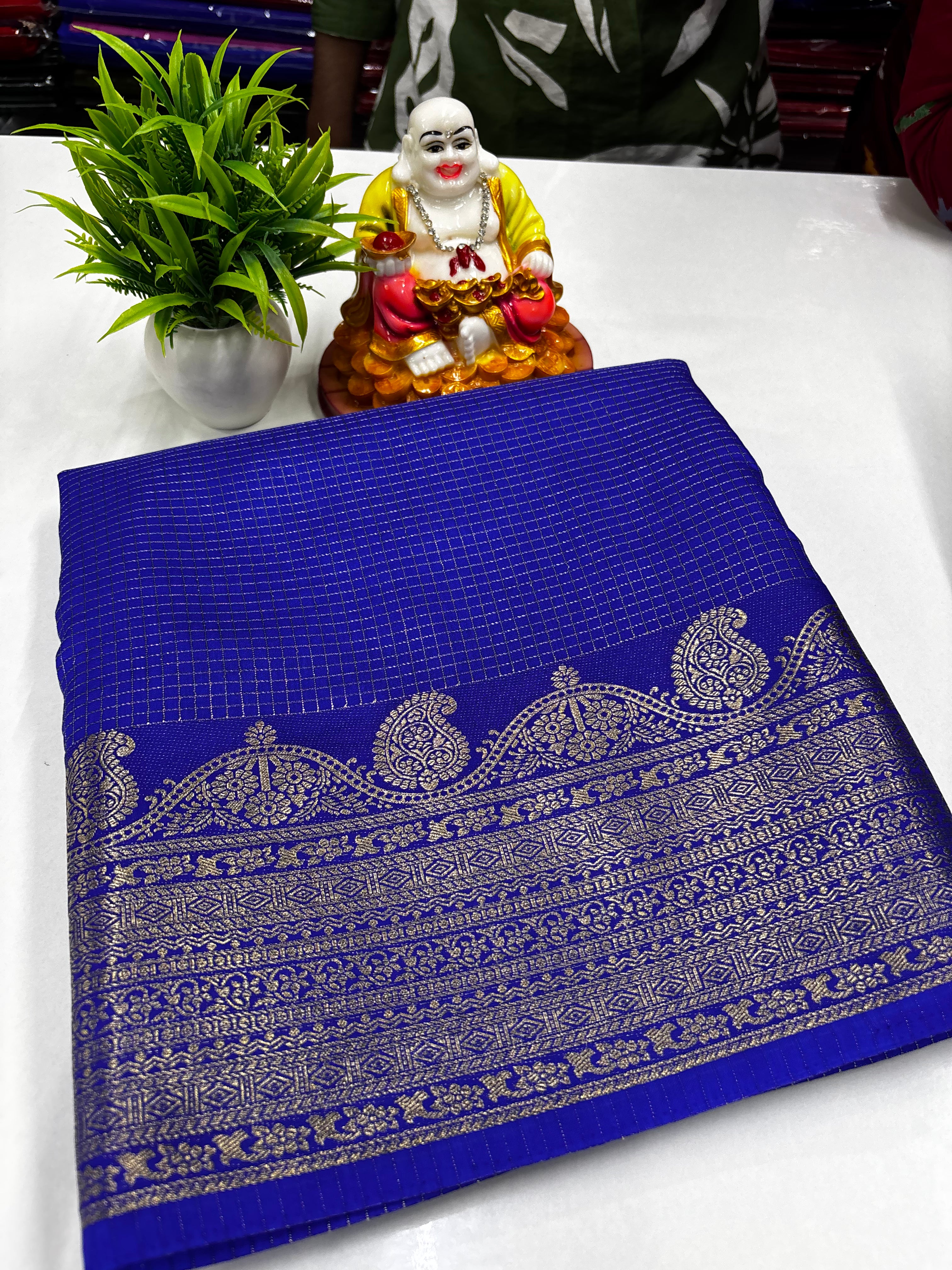 Mysore Crepe Silk Saree with Rich Pallu & Self Butta Blouse