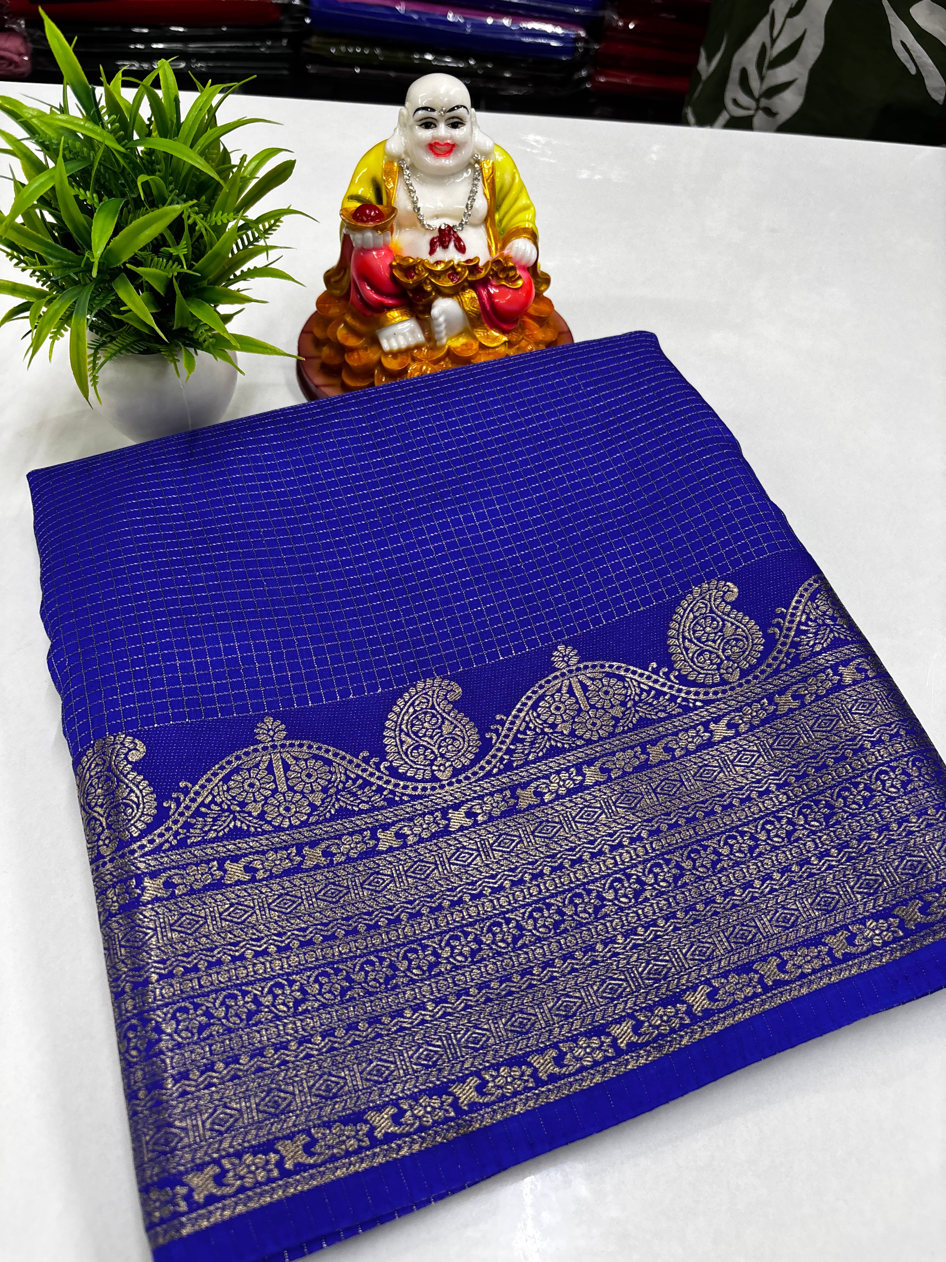 Mysore Crepe Silk Saree with Rich Pallu & Self Butta Blouse
