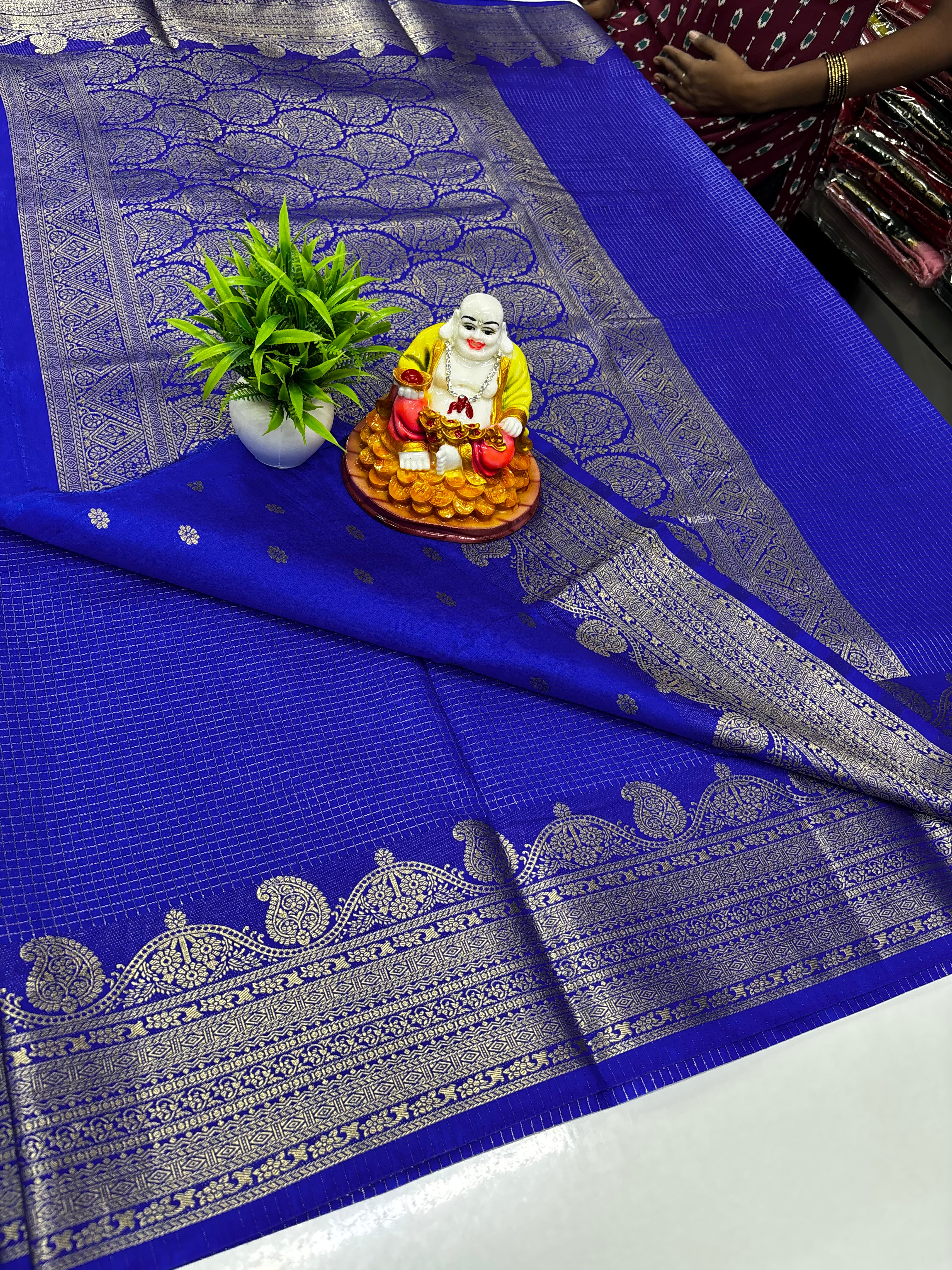 Mysore Crepe Silk Saree with Rich Pallu & Self Butta Blouse