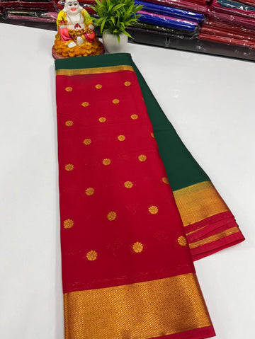 Mysore Crepe Silk Saree with Beautiful Half & Half Buttas