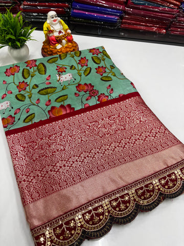 🌸 Dola Silk Saree with Beautiful Kalamkari Design 🌸  By Padmavathi Silks and Sarees