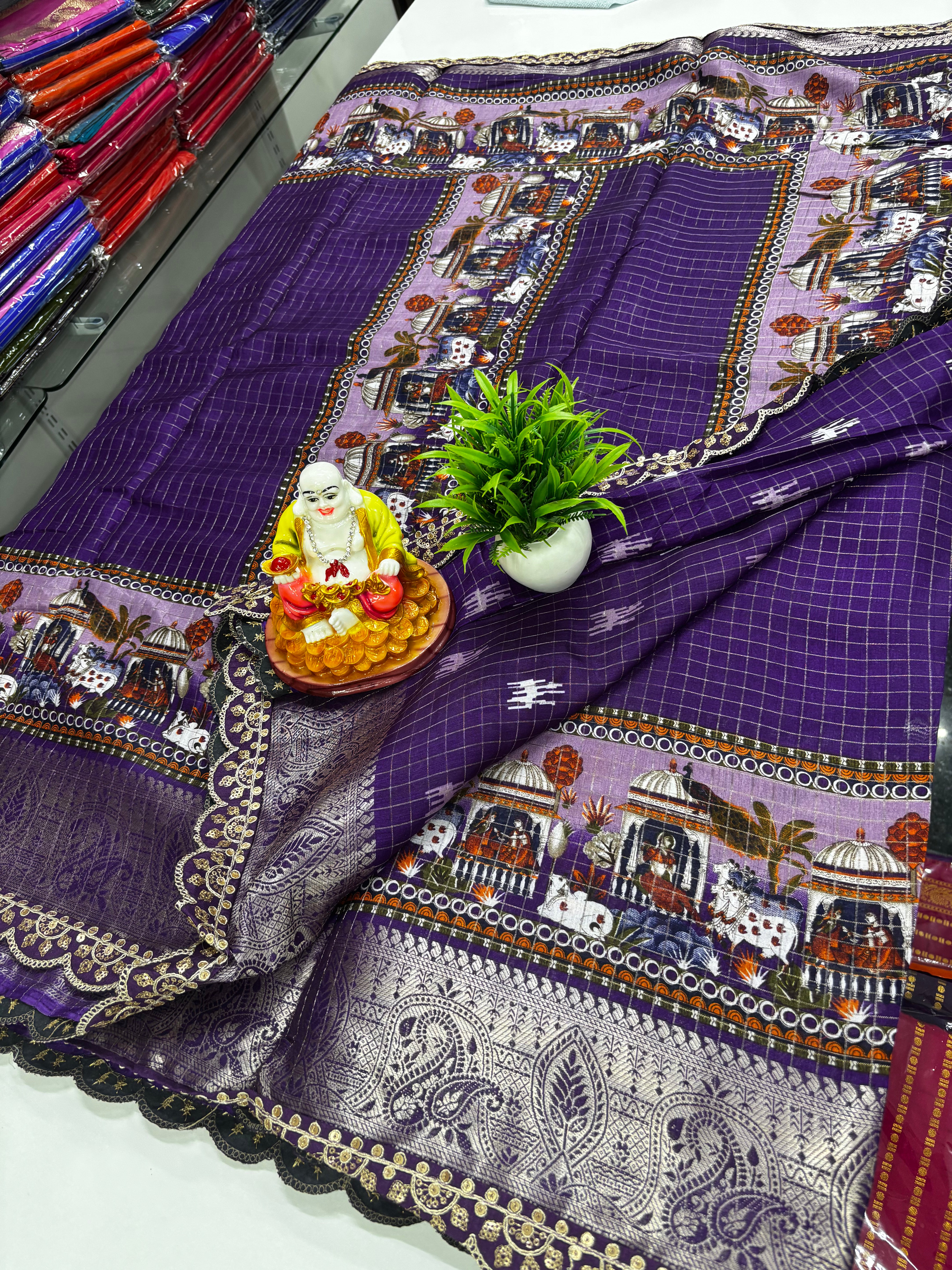 🌸 Dola Silk Saree with Beautiful Kalamkari Design 🌸