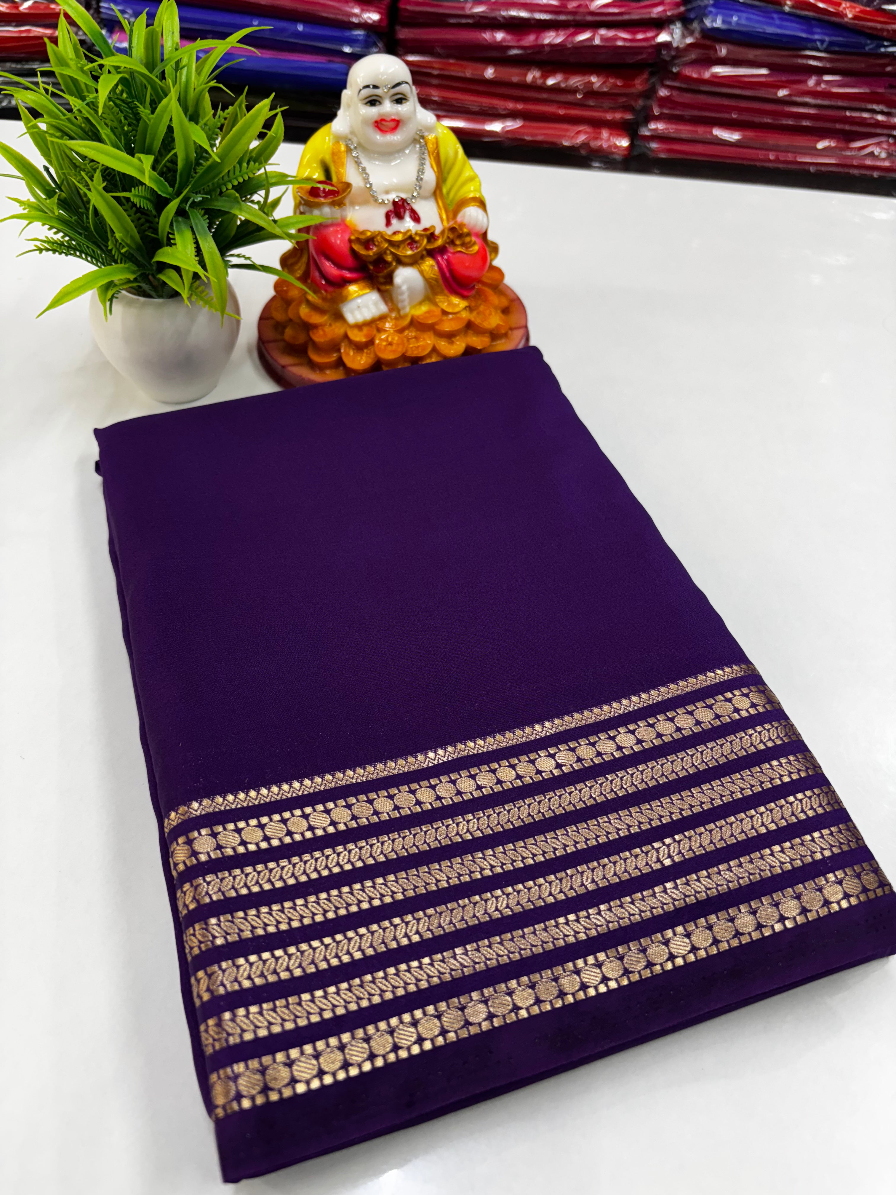 Mysore Crepe Silk Saree with Beautiful Border, Rich Pallu & Self Blouse