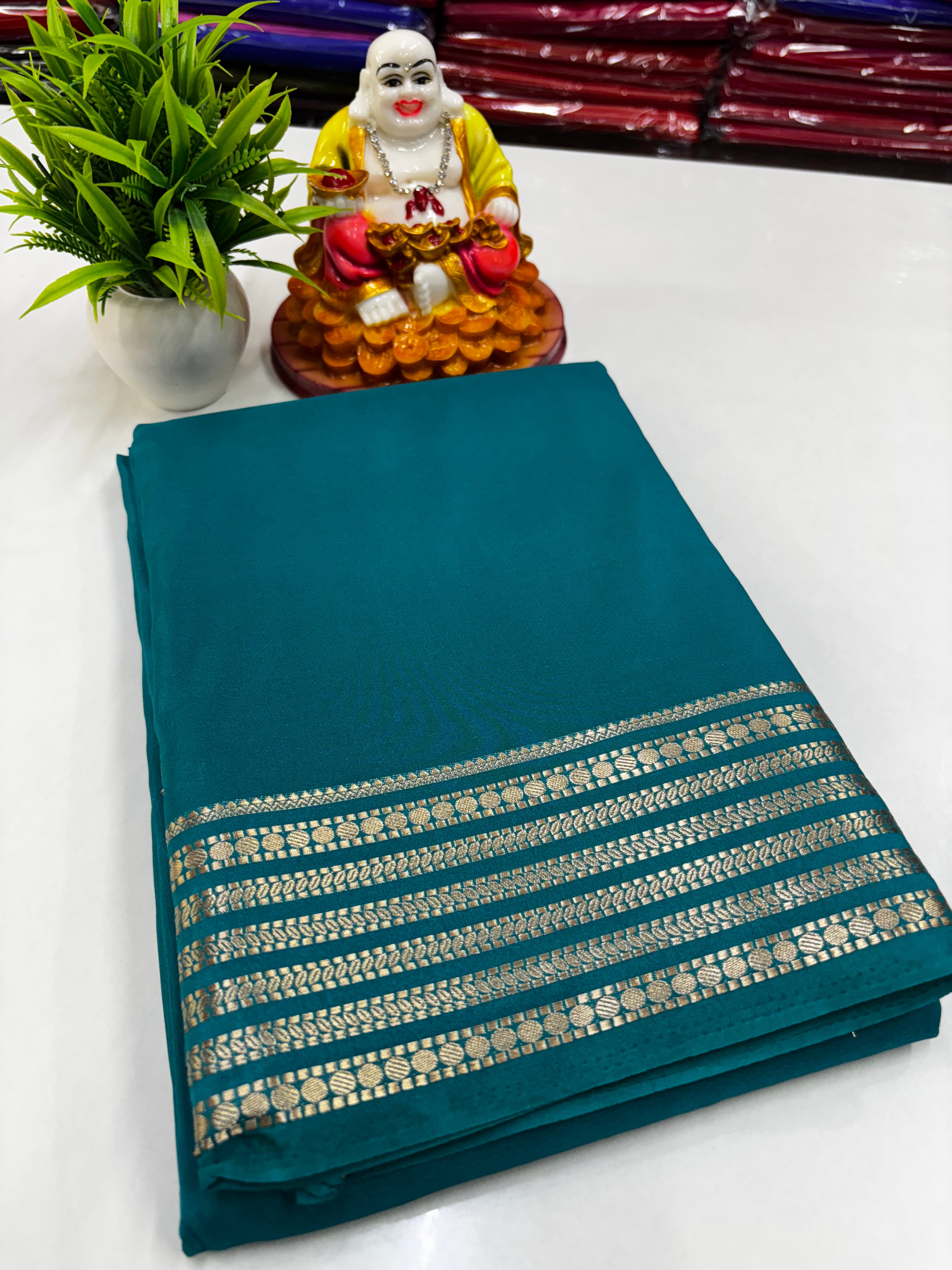 Mysore Crepe Silk Saree with Beautiful Border, Rich Pallu & Self Blouse