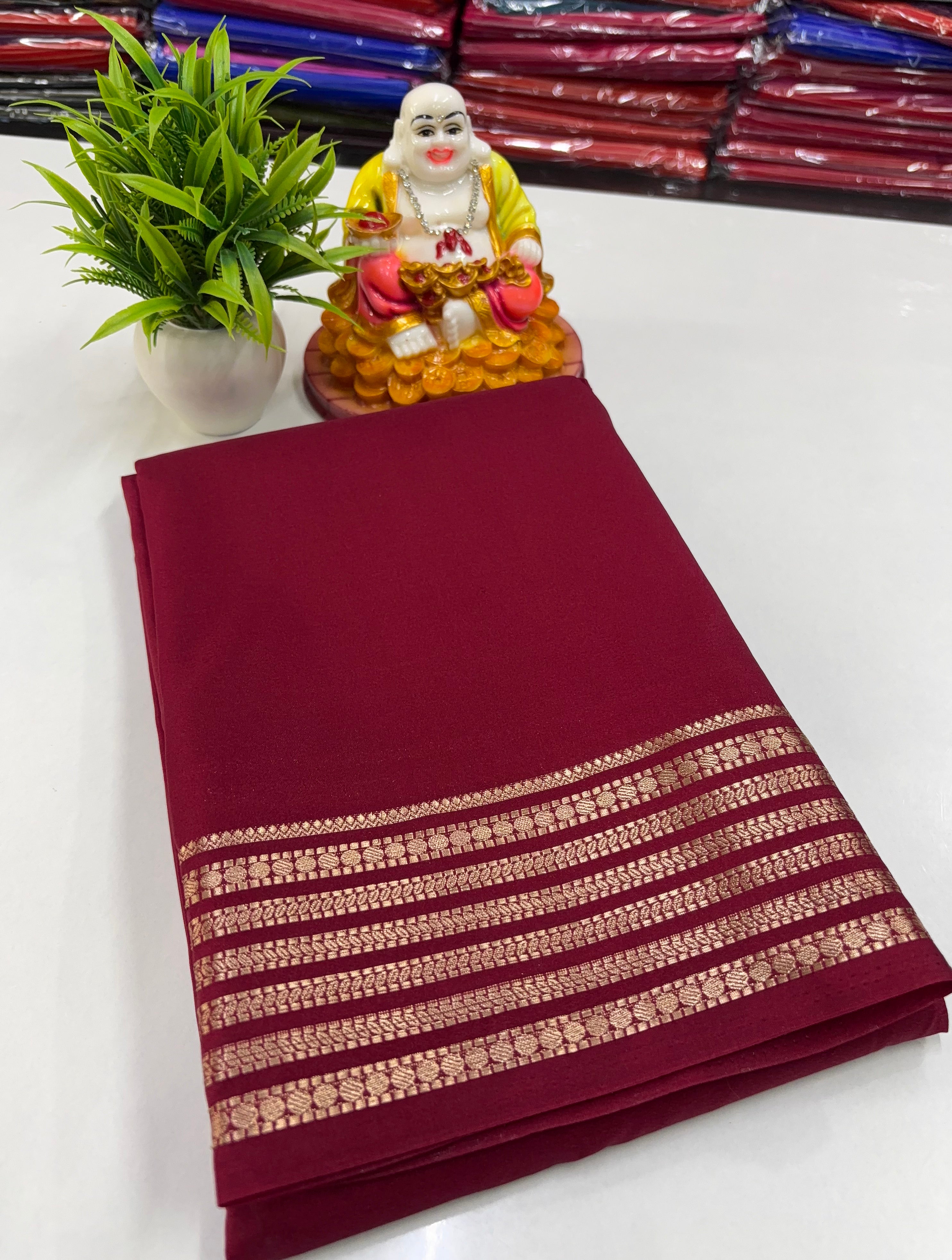 Mysore Crepe Silk Saree with Beautiful Border, Rich Pallu & Self Blouse