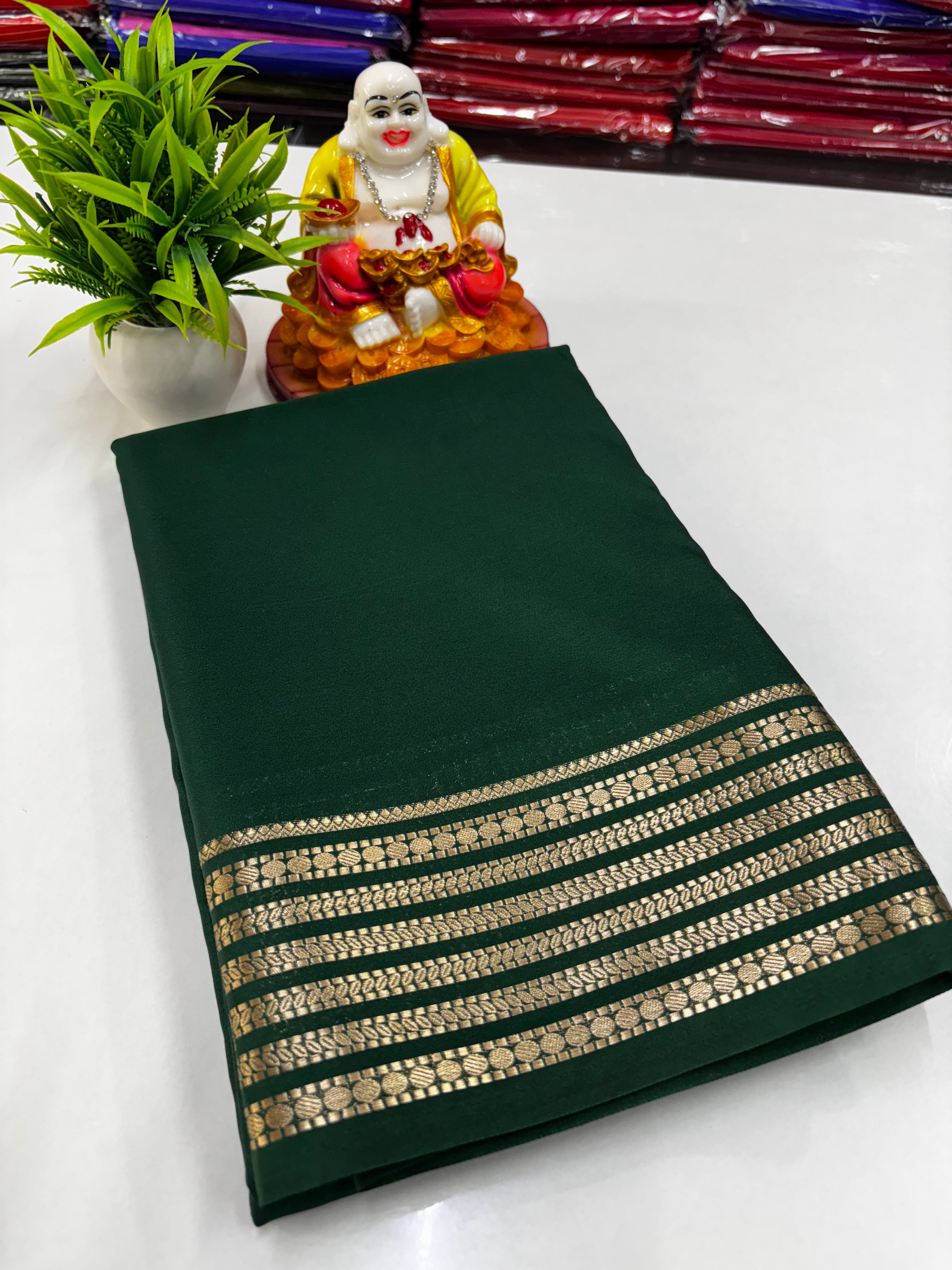 Mysore Crepe Silk Saree with Beautiful Border, Rich Pallu & Self Blouse
