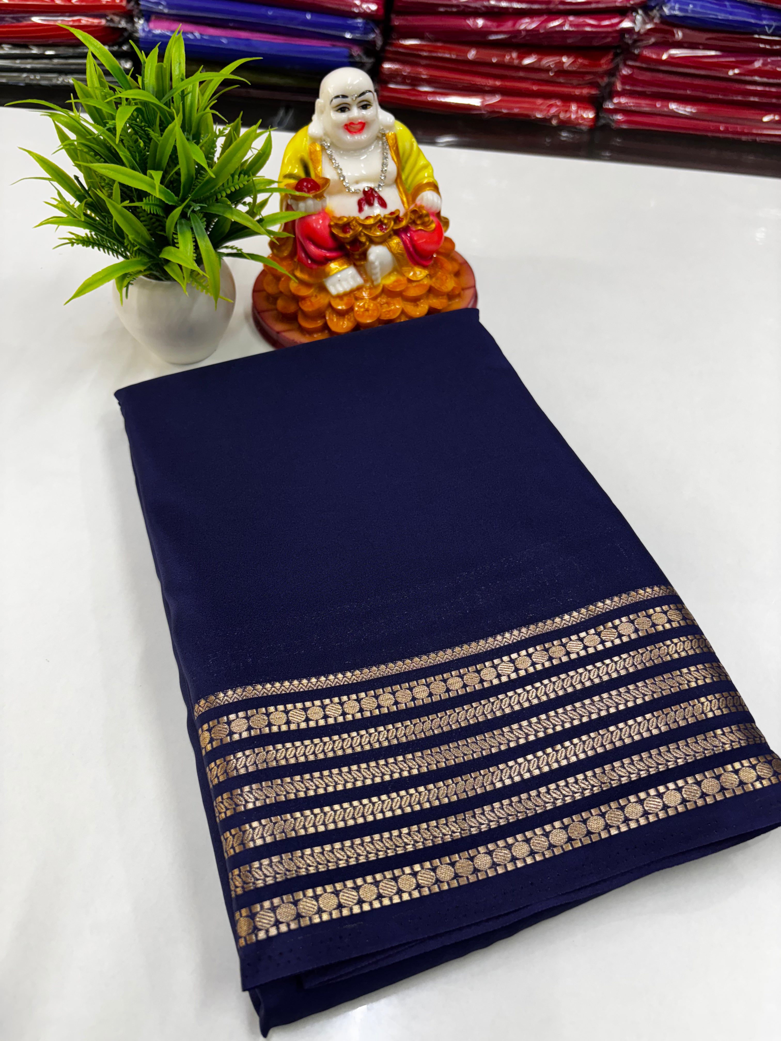 Mysore Crepe Silk Saree with Beautiful Border, Rich Pallu & Self Blouse