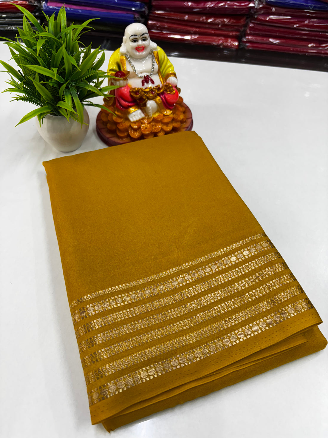 Mysore Crepe Silk Saree with Beautiful Border, Rich Pallu & Self Blouse